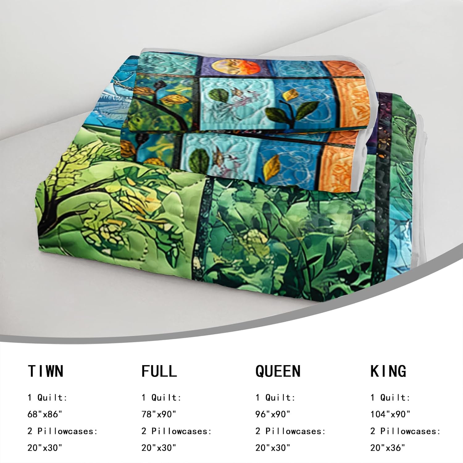 AILONEN Tree of Life Quillt Set Queen Size, Sun Moon Boho Bedspread Coverlet,Soft Microfiber Quilt,2 Pillowcases,3-Piece Colorful Natural Botanical Print Bedding