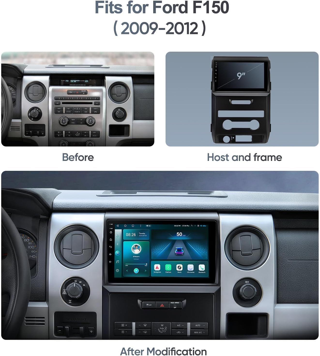 9 Inch Car Stereo Radio for Ford F150 2009-2012,Upgrade Touch Screen Android 13 Qualcomm 8-Core,Wireless CarPlay, Android Auto, GPS, WiFi,Bluetooth,DSP,FM Radio,SWC,1080P Backup Camera (4G+64G)