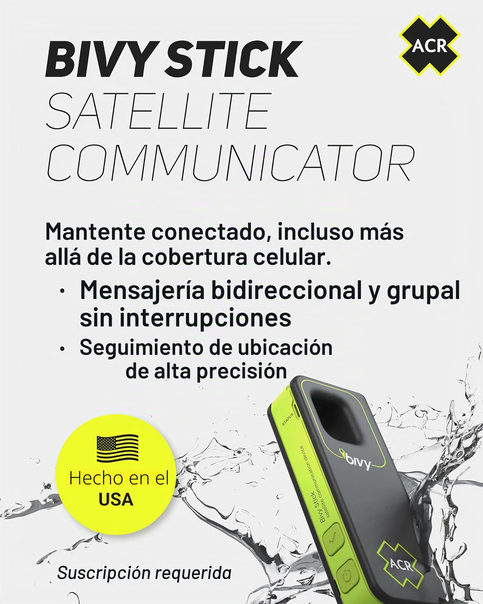 ACR Bivy Stick Satellite Communicator – Mensajería de Texto bidireccional Global, Seguimiento GPS, Mapas y Navegación, SOS de Emergencia, informes meteorológicos y Uso compartido de ubicación,