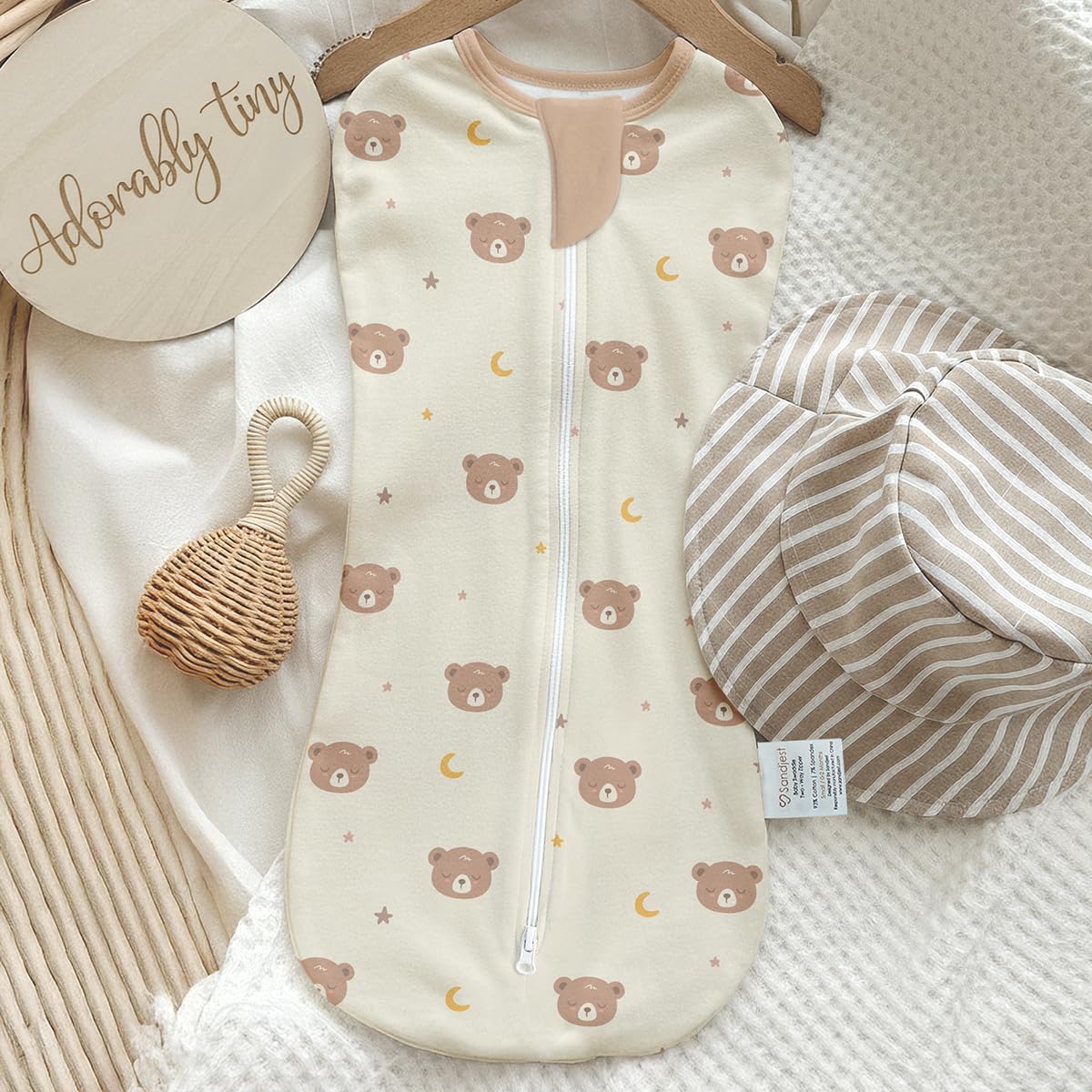Baby Swaddle 0-2 Months, Cotton Arm-In Zipper Sleep Sack, Wearable Blankets Wrap for Newborn Infant Girls, Boys (Animal, Star Moon, Bear, Pack of 3)