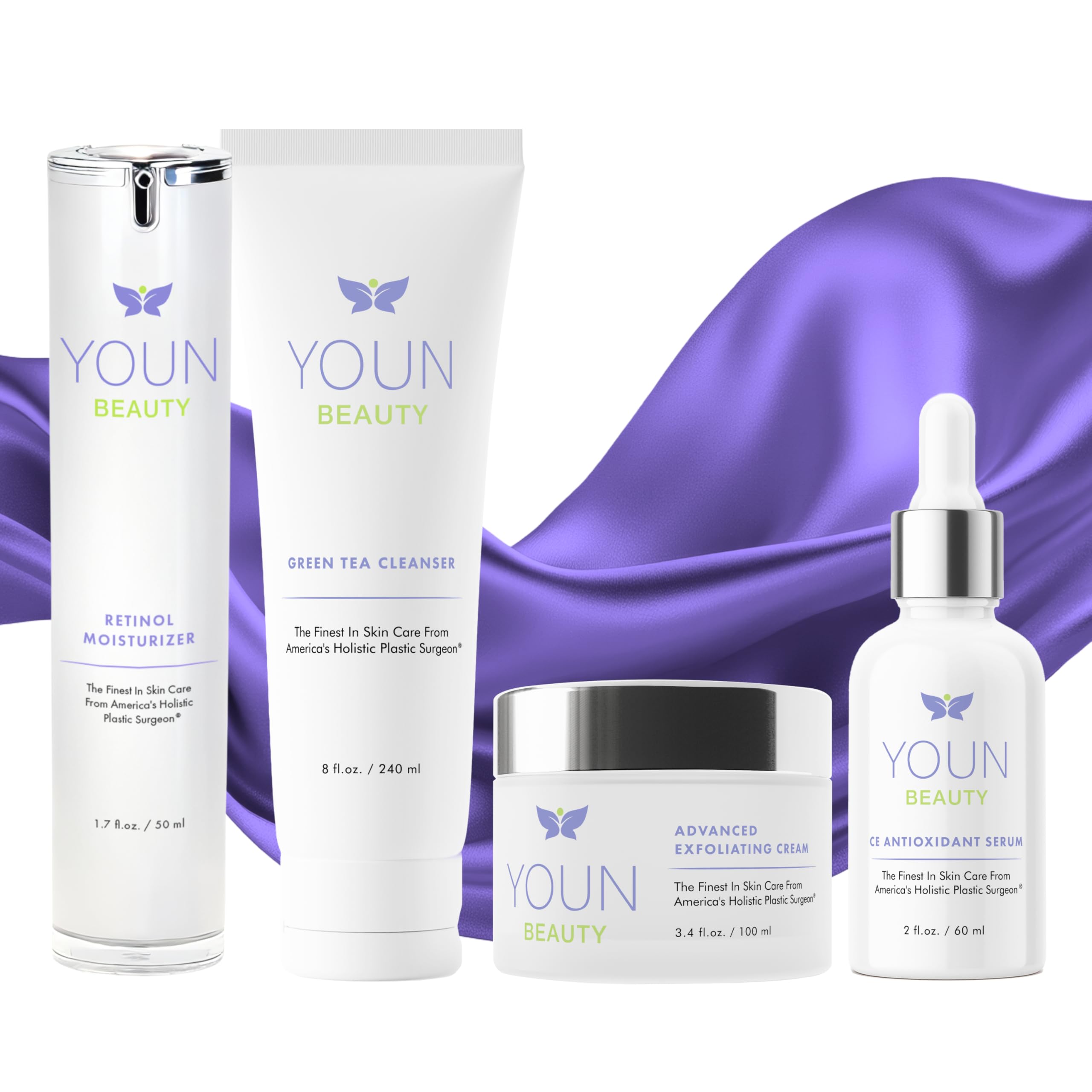 YOUN Beauty 2 Minutes 5 Years Younger Skin Care System by Dr. Anthony Youn – Anti-Aging Skincare Set: Vitamin C Serum, Retinol Moisturizer, Green Tea Facial Cleanser & Wash-Off Exfoliating Cream