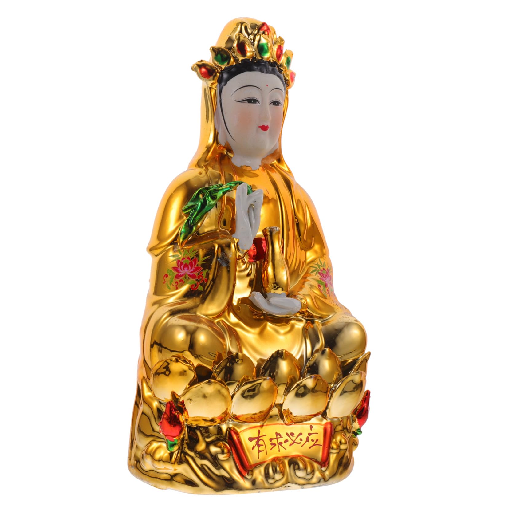 Didiseaon Estatua de Guanyin de Cerámica Dorada para Mesa, Estilo Chino