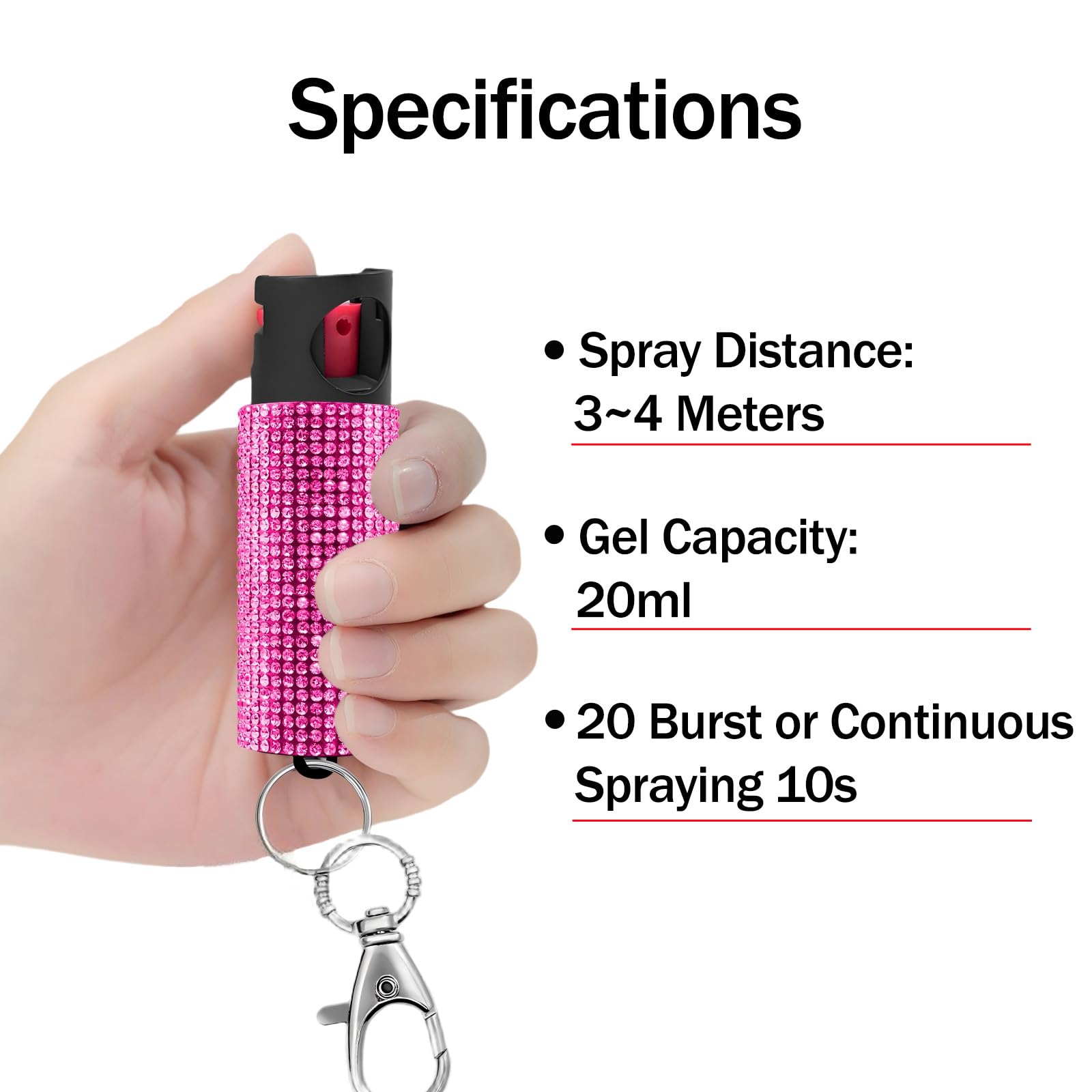 Gel Spray Personal para Mujer, Marcador Rojo y UV 48H, Strass, Chorro Lineal 3-4M, 20ml 20 Pulverizaciones o 10s Continuos, Regalo Cumpleaños Estudiante Campus Deporte Senderismo Parque, Legal España