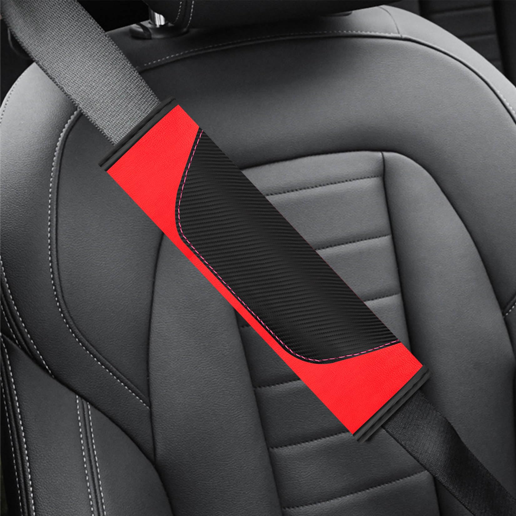 Upgrade Thickening Seat Belt Cover Pad,Carbon Fiber Leather Seatbelt Covers,2 Pack Seat Belt Cushion,Comfortable Shoulder Pad Protective Sleeve