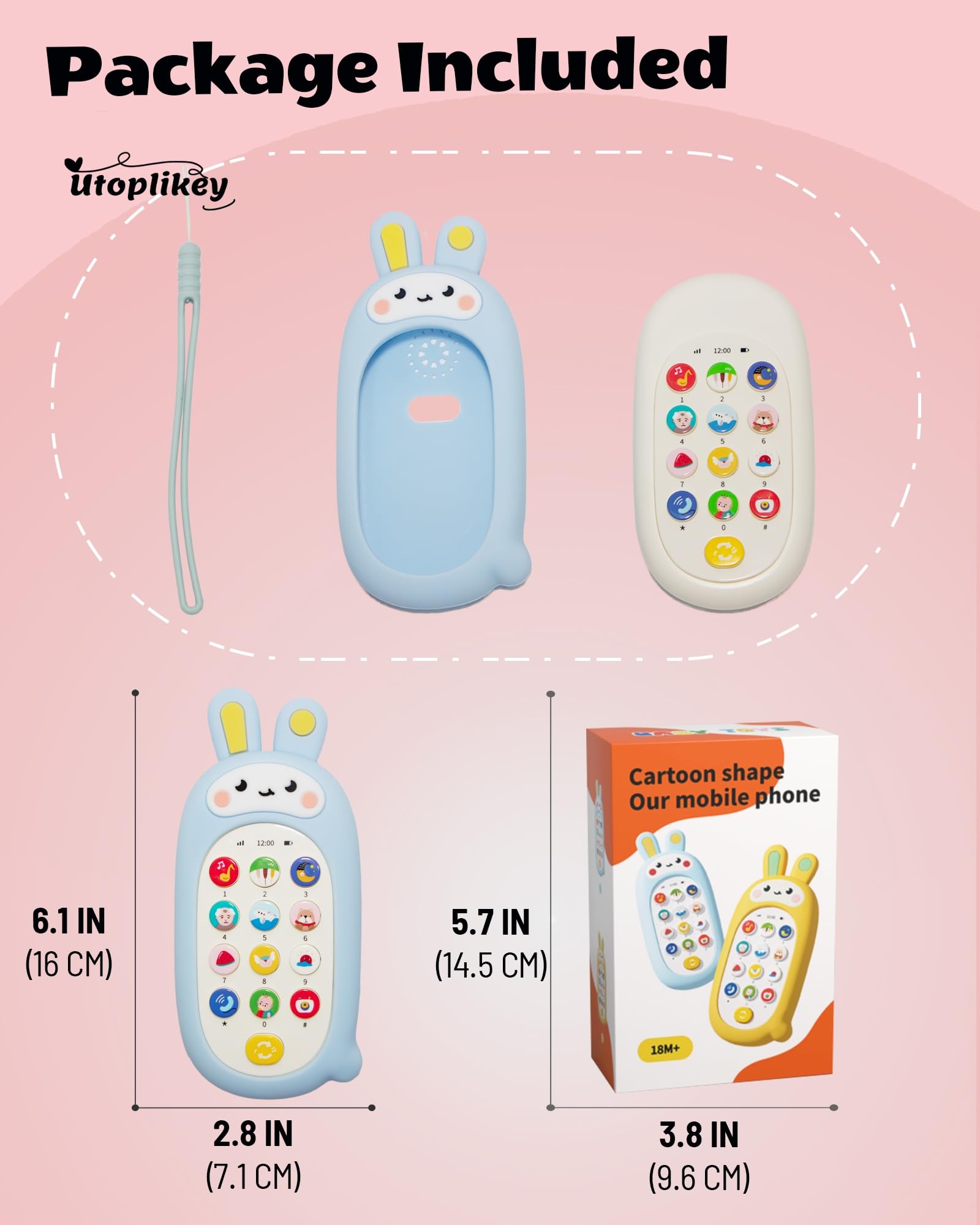 Juguete para teléfono celular para bebé con 12 modos de aprendizaje y canciones de cuna calmantes, carcasa suave para teléfono celular, juguetes sensoriales cómodos, regalo para bebés, baby 7