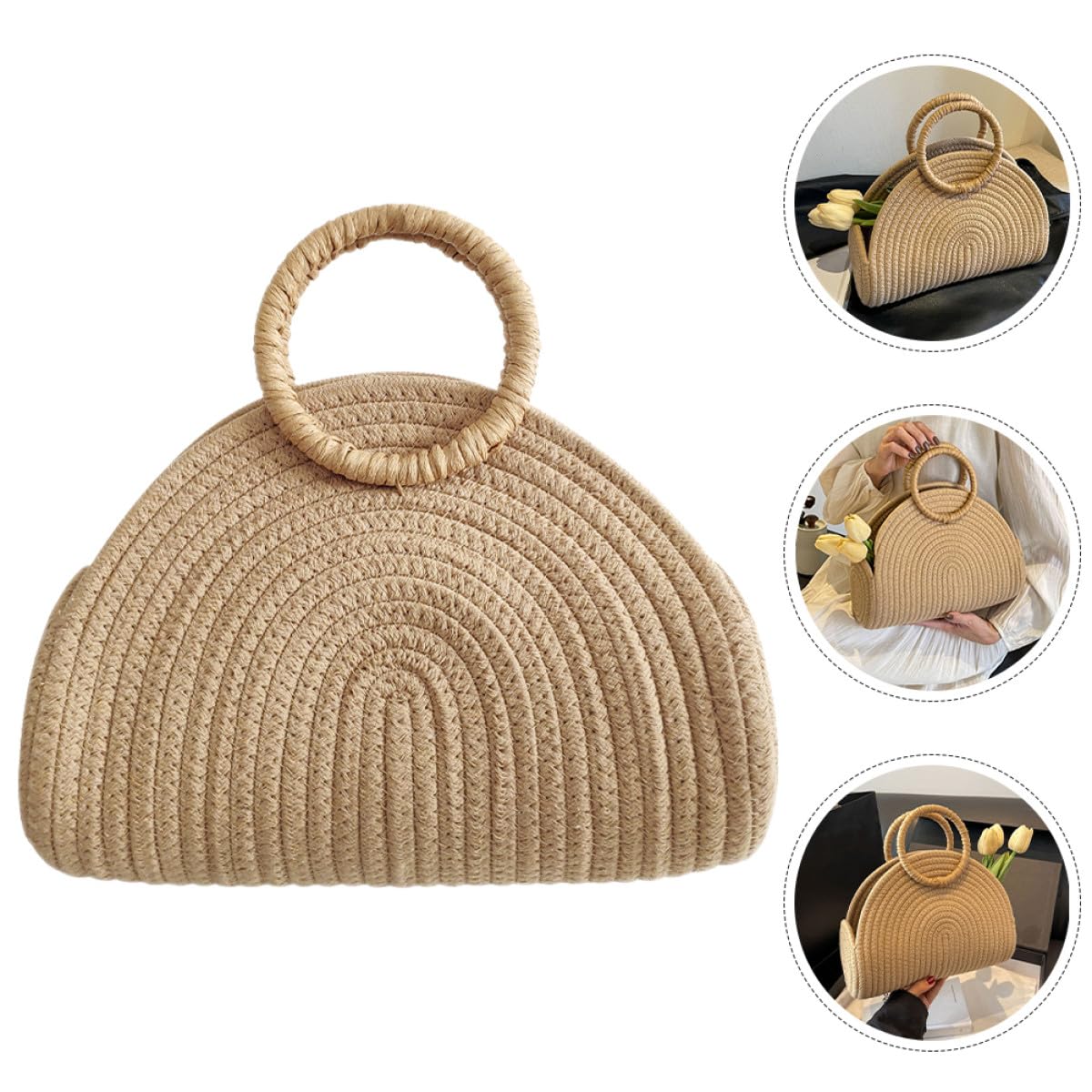 Outanaya Borsa da Spiaggia Rustico Delicato Intrecciata in Corda di Cotone Manico Comodo e Grande Capacità per Shopping e Picnic