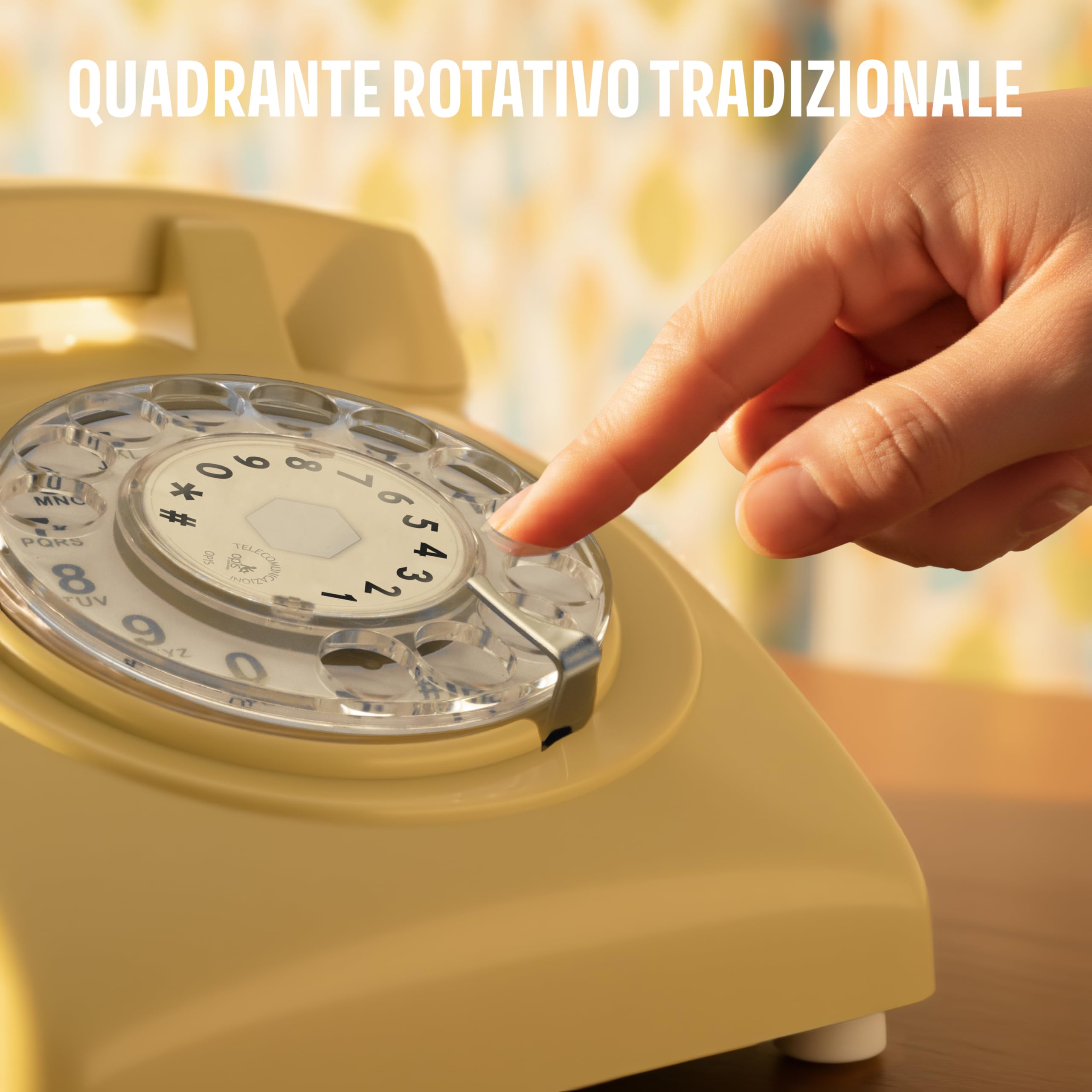 Opis Technology 60s Cable Telefono Vintage Fisso a Disco – Telefono Fisso Casa Retrò Anni 60 con Vera Suoneria Metallica e Disco Combinatore Meccanico – Beige