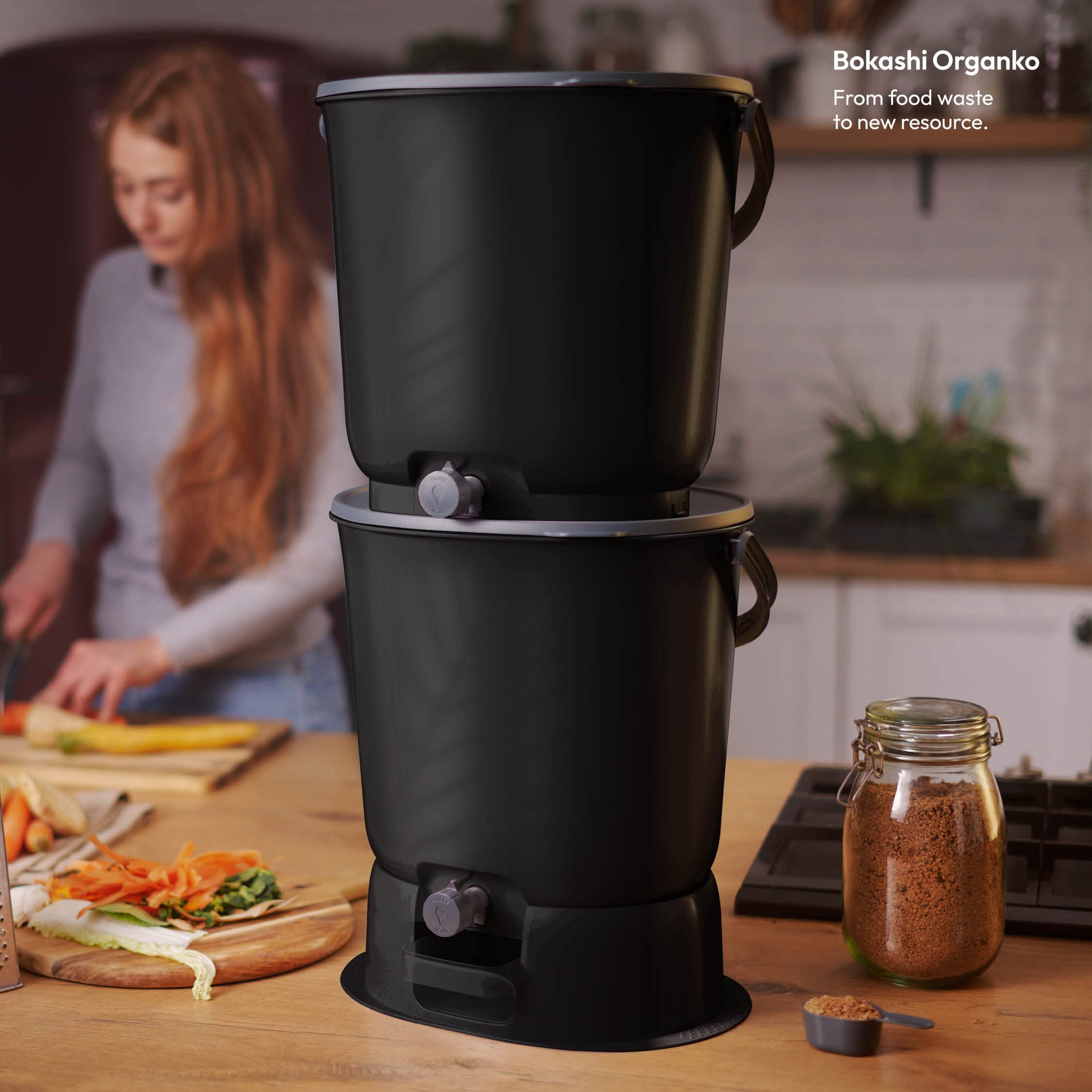 Skaza Bokashi Essential Composteur de Cuisine 2X 15,3 L, Noir