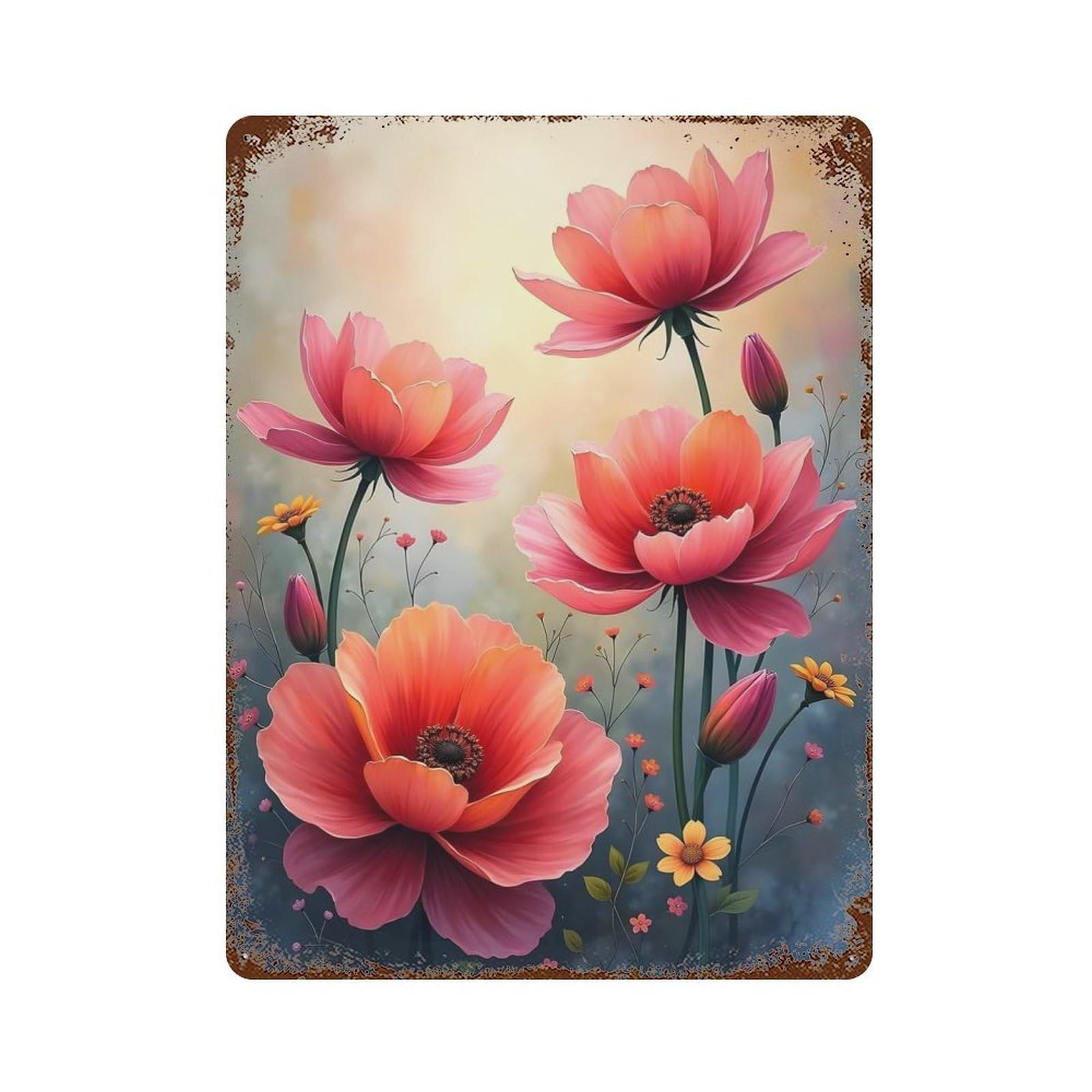 Colorful Array of Blooming Pink Flowers Decorative Tin Sign 15.7"x11.8", for Bistro, Counter And Cafe Decor, Novelty Wall Decor