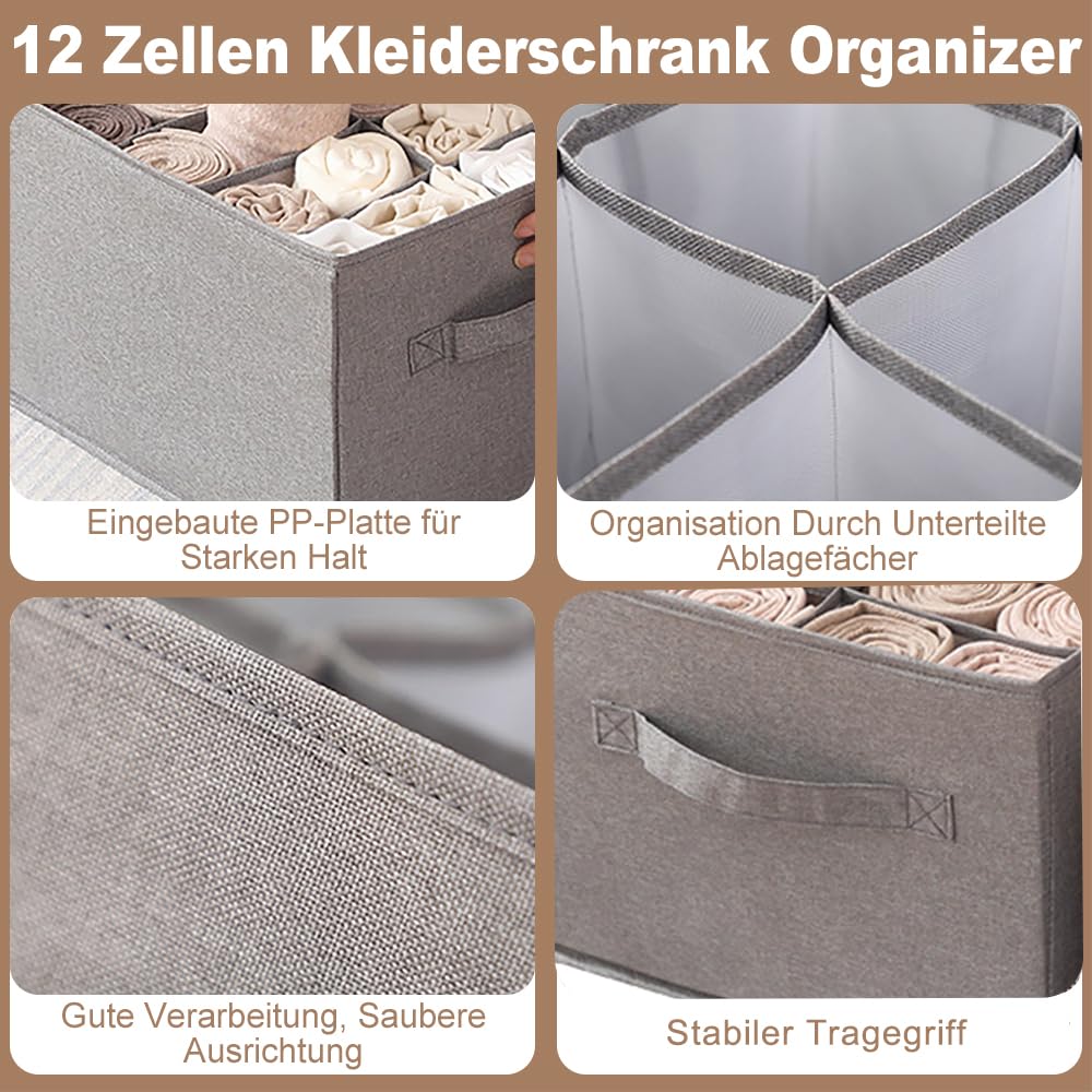 2 Stück KleiderschrankAufbewahrungsbox Stoff für Kleidung 24 Zellen SchubladenOrdnungssystem Kleiderschrank Schrank Kleider Boxen für Hosen Jeans Camicia Pullover