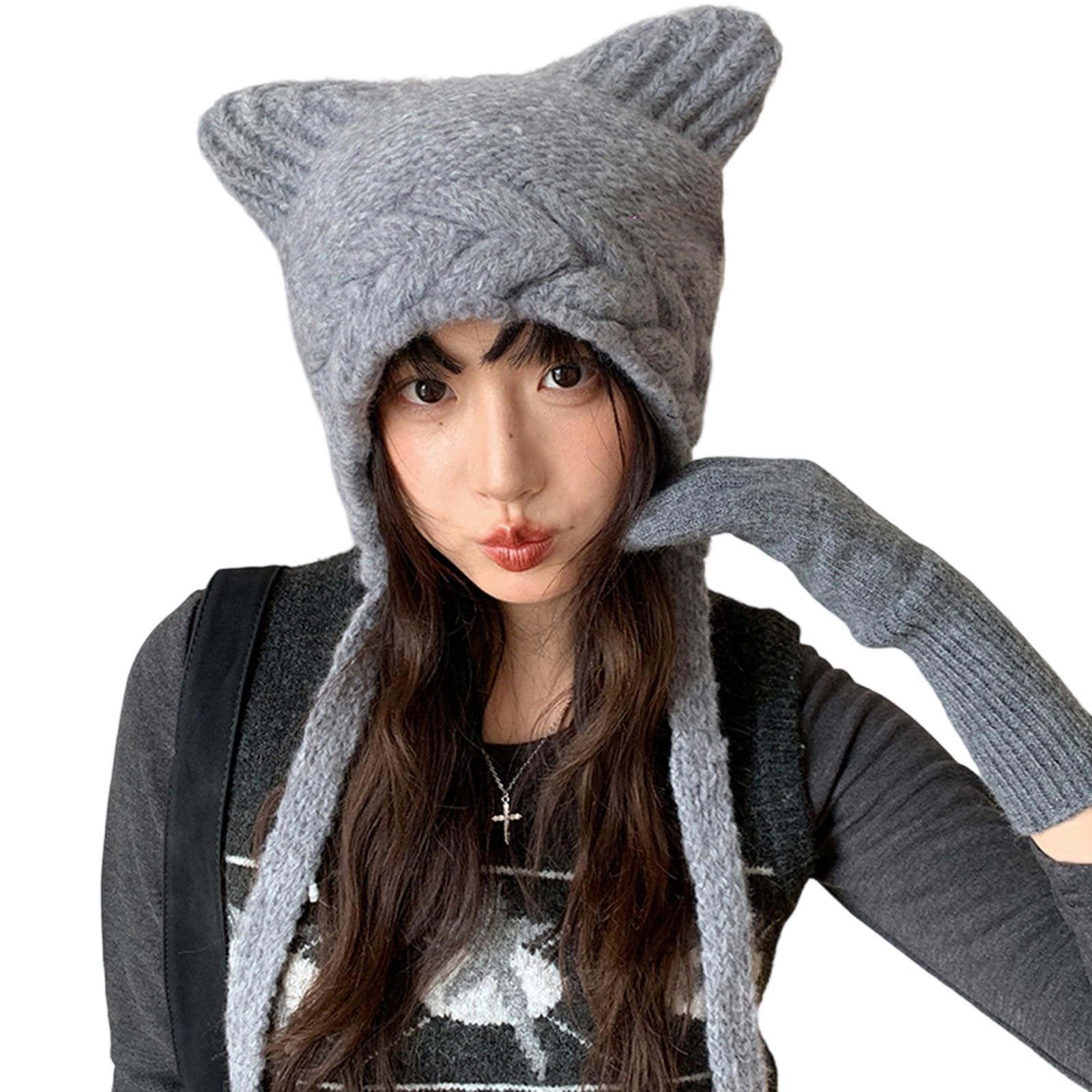 MICFENY Cartoon Head Cover with Ear for Outdoor Sports Warm Hat Oversized Headgear Hat for Winter