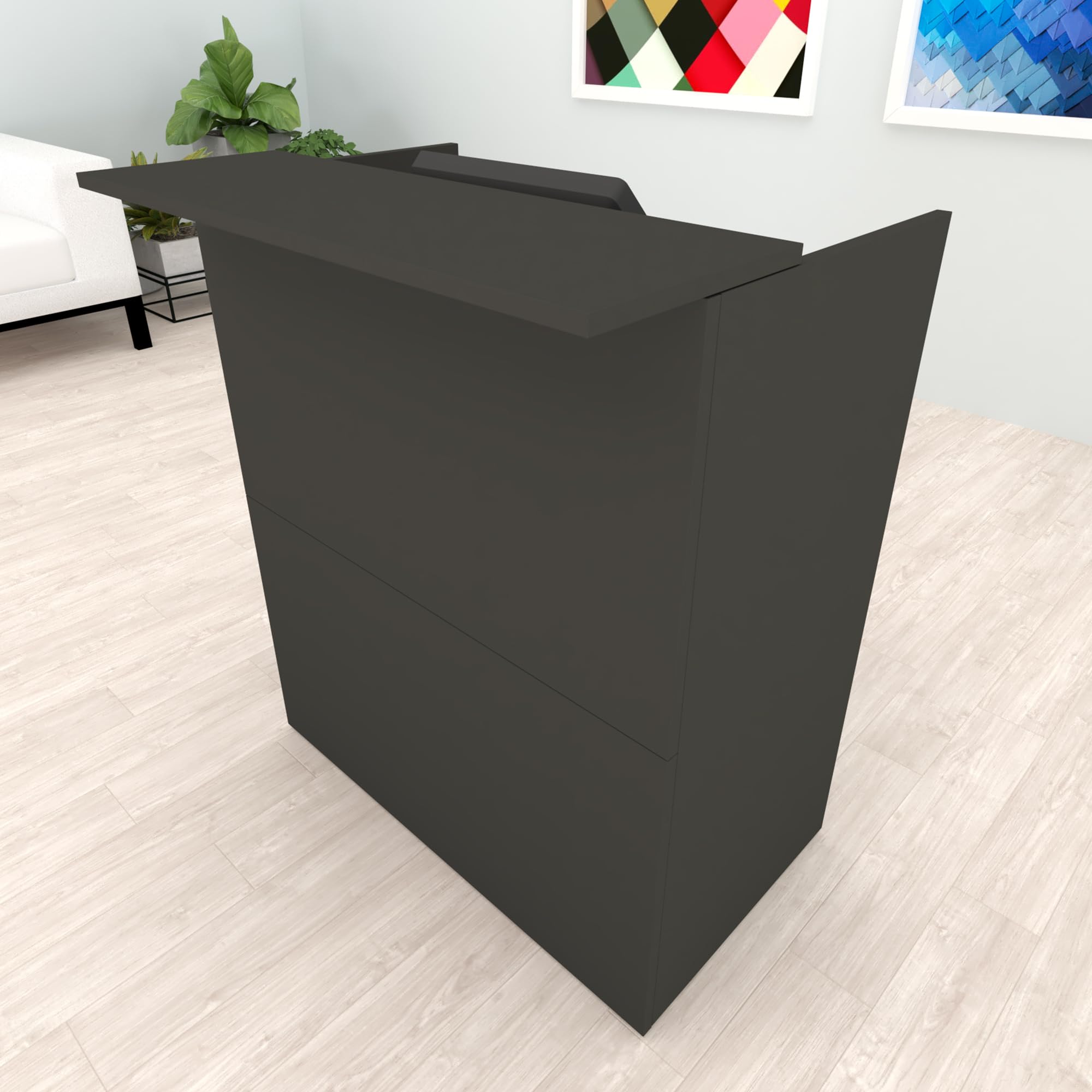 Henor Mostrador Tirón. 110 x 50/65 x 107 cm. con Mesa y Estante Interior. Ideal para Recepción Atención Oficina Comercio Negocio Local Comercial. Grafito.