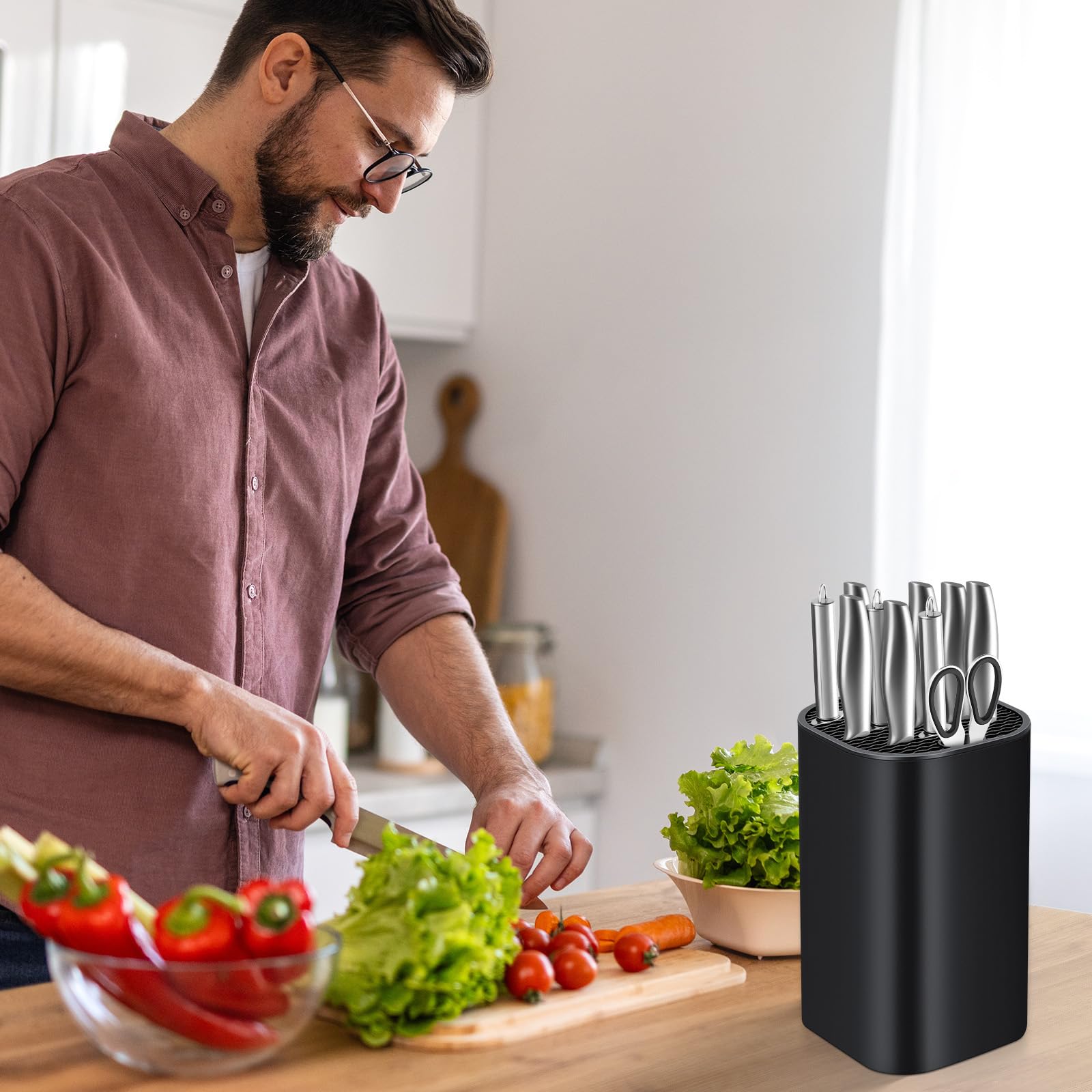 Soporte Cuchillos Cocina, Porta Cuchillos Cocina, Bloque para Cuchillos sin Cuchillos, Soporte Universal para Cuchillos con 21 Ranuras y Diseño de Desagüe, Bloque de Cuchillos Vacío ExtraíBle