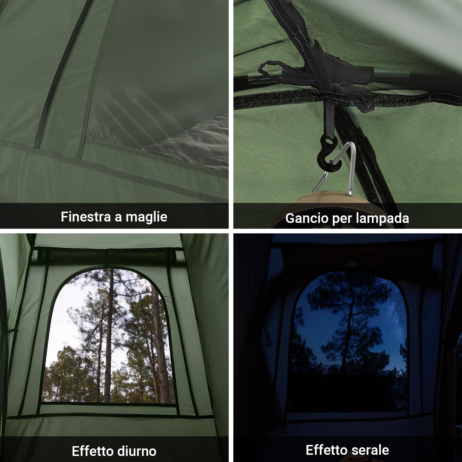 SoBuy Lettino da campeggio Verde Brandina da campeggio Tenda da esterno con gancio per lampada e tasche porta scarpe Tenda 3 in 1 Verde