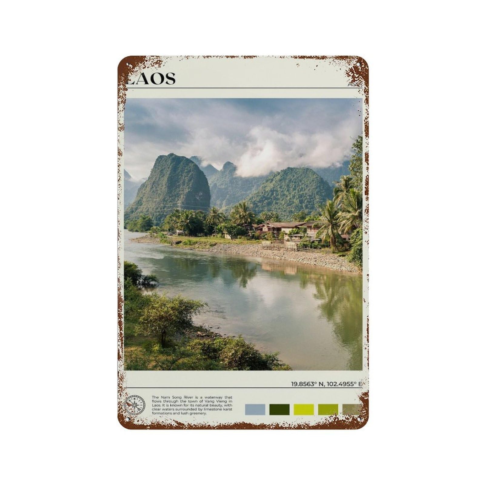 xiaoxiaoshen Real Photo Laos Decor Asia Wall Decor Art Metal Tin Poster Modern Home Decor Art Home Bar Shop Decorations Vintage Sign 30x20cm