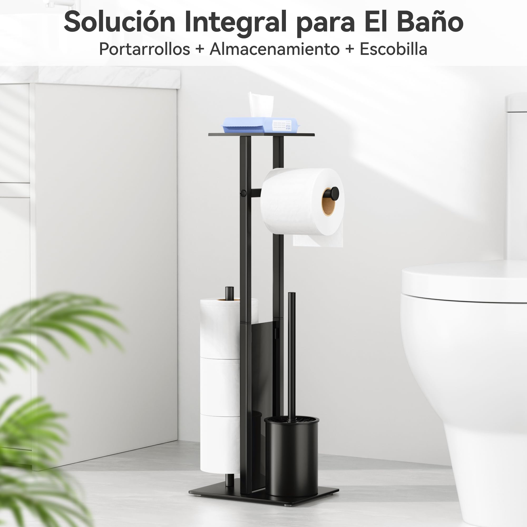 susswiff Portarrollos de papel higiénico de acero inoxidable de pie escobillaportarrollos de papel higiénico con caja para toallitas húmedasportarrollos de papel higiénico con escobilla de inodoro,