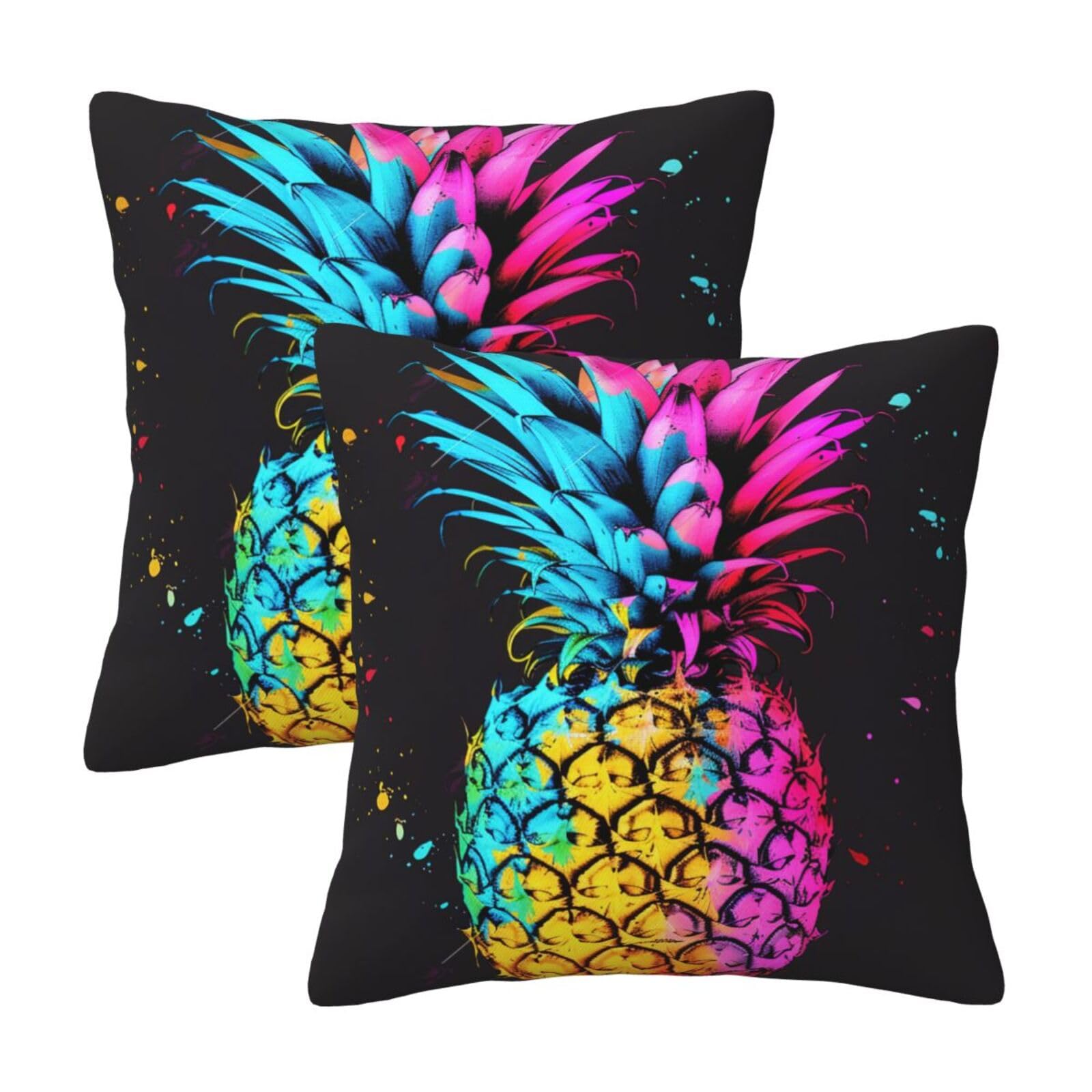 kkvhhyuo colorful Pineapple Print Pillow Covers Set of 2, Square Decorative Cushion Covers with Hidden Zipper, Throw Pillow Cases for Living Room Sofa Bed Chair, 50x50 cm