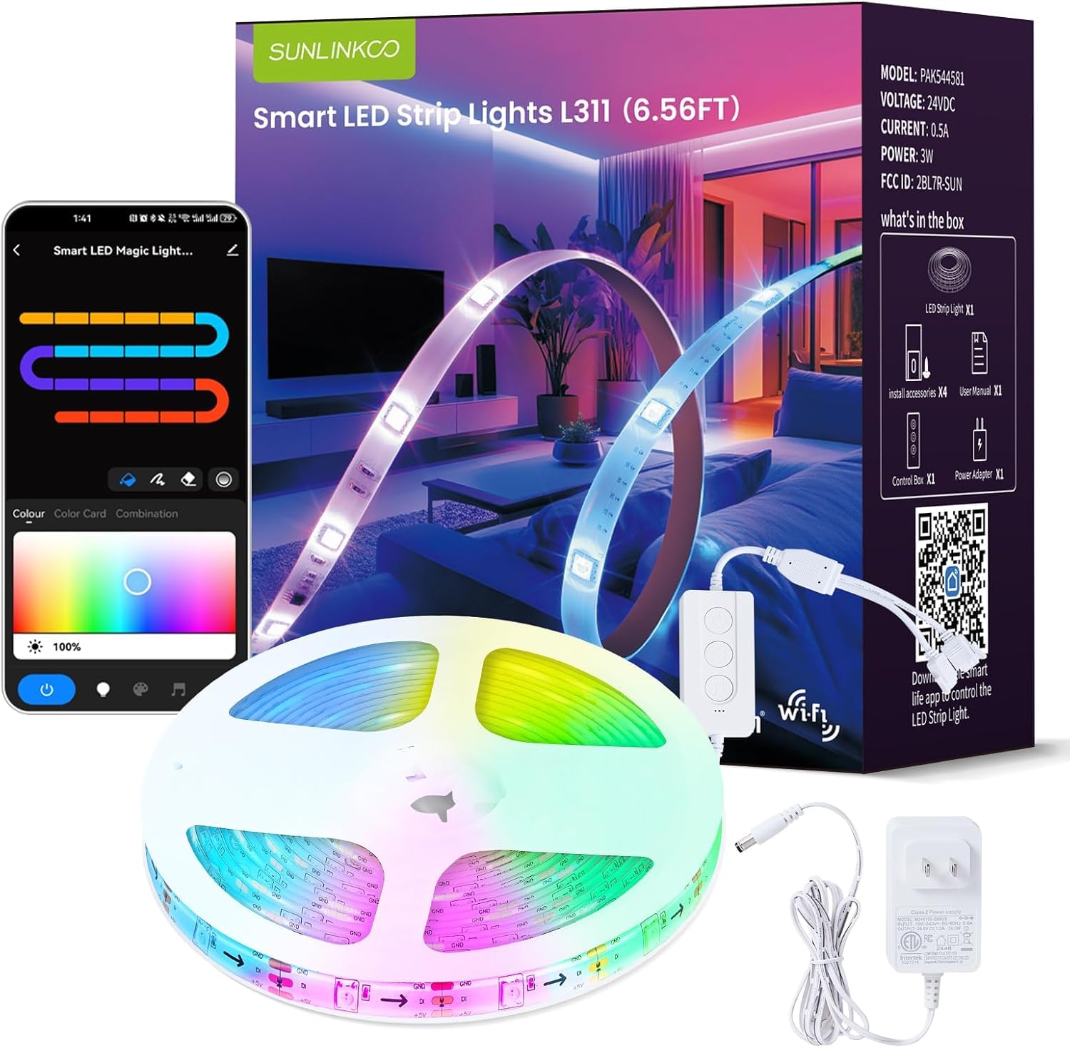 RGB+IC LED-Lichtstreifen, intelligentes LED-Licht für Schlafzimmer, Farbwechsel-LED-Streifen mit 44 Szenenmodi, segmentierte Steuerung, für Schlafzimmer, Zuhause, TV, Wanddekoration, Party