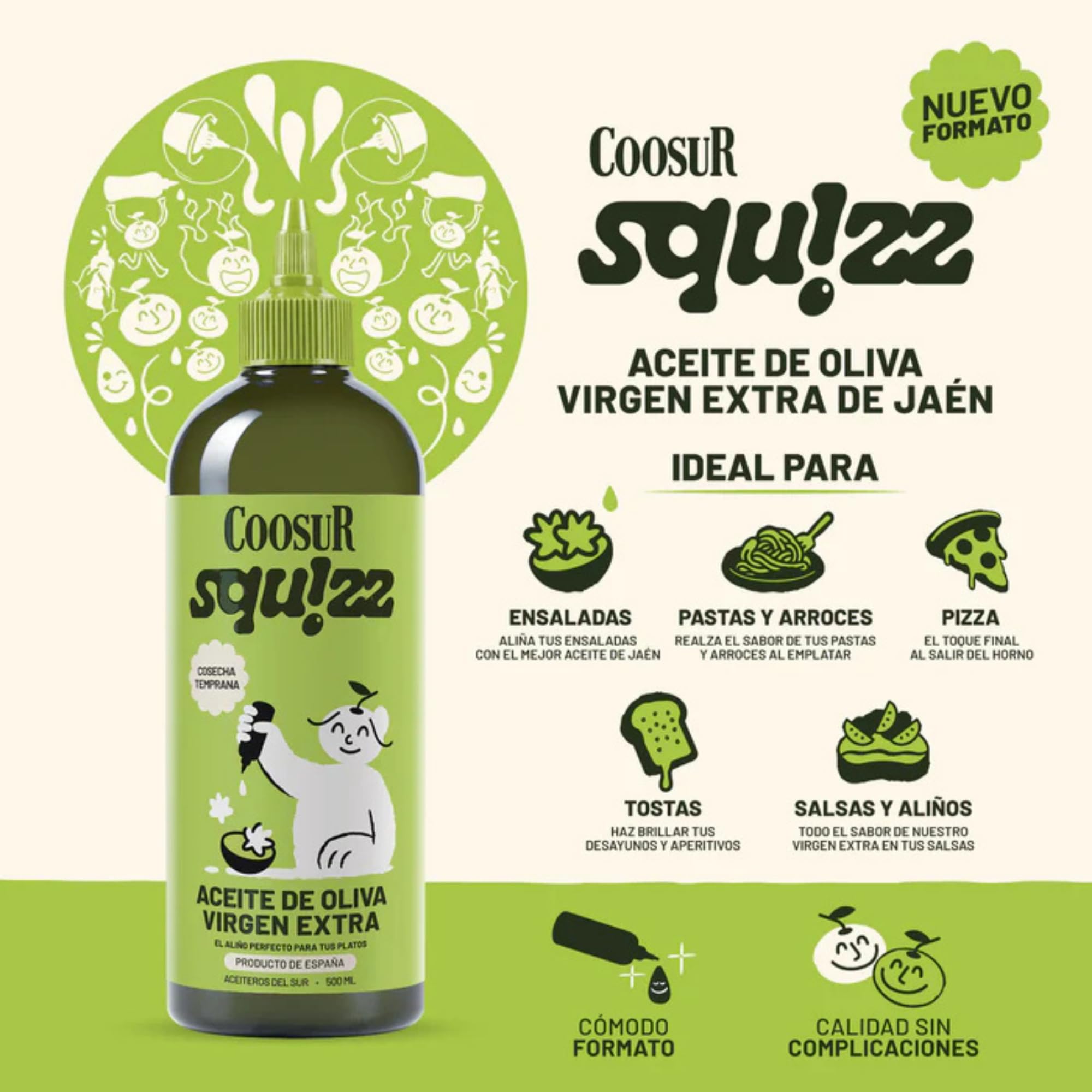 Coosur Squizz - Aceite de Oliva Virgen Extra Cosecha Temprana 500 ml