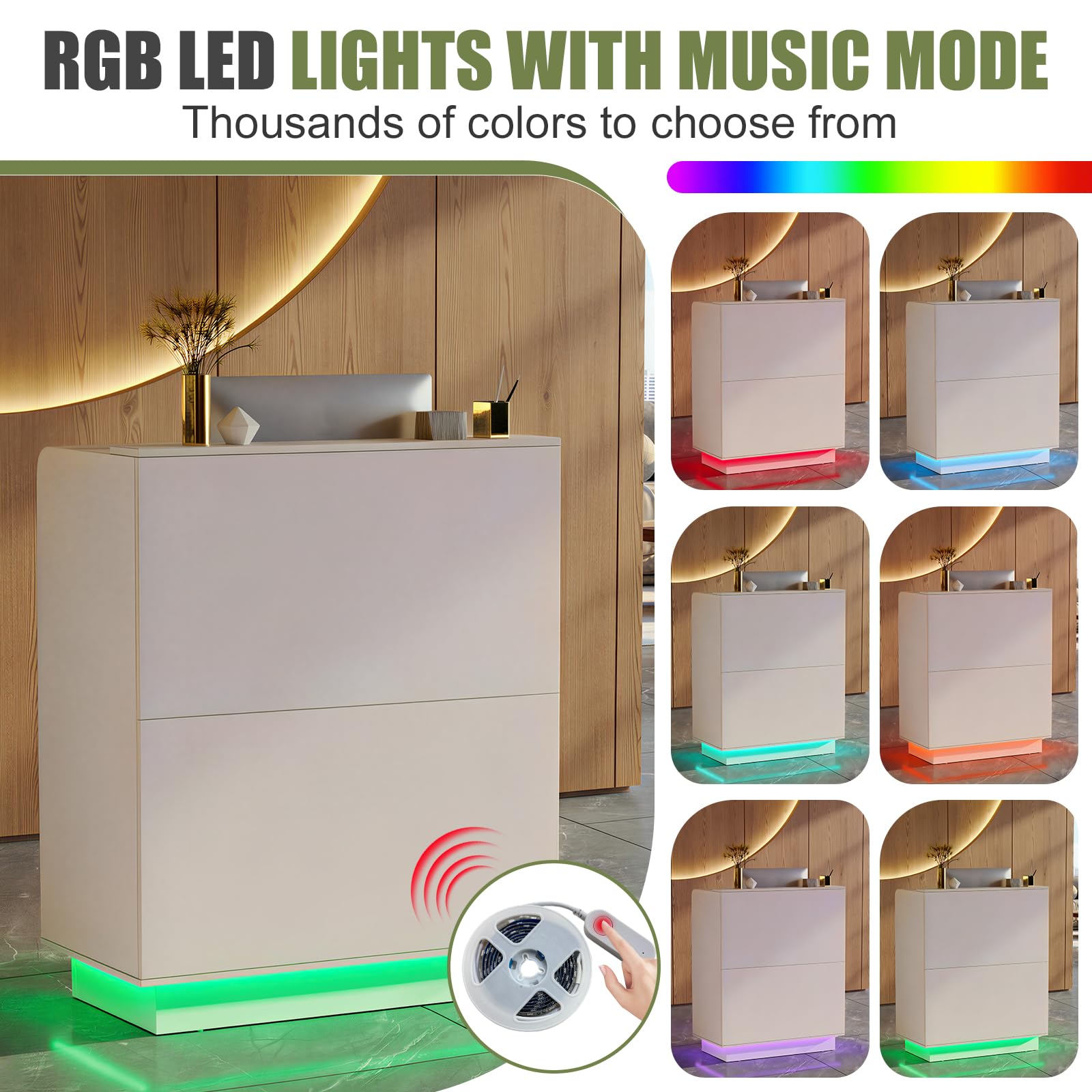 MSFE Mueble Recepción con LED, Mostrador de Recepción Pequeña,Mesa de Oficina con Estantes Ajustables,Cajón con Cerradura,Mostrador de Tienda, Mostrador de Venta,103X80X45cm,para Oficina, cafetería