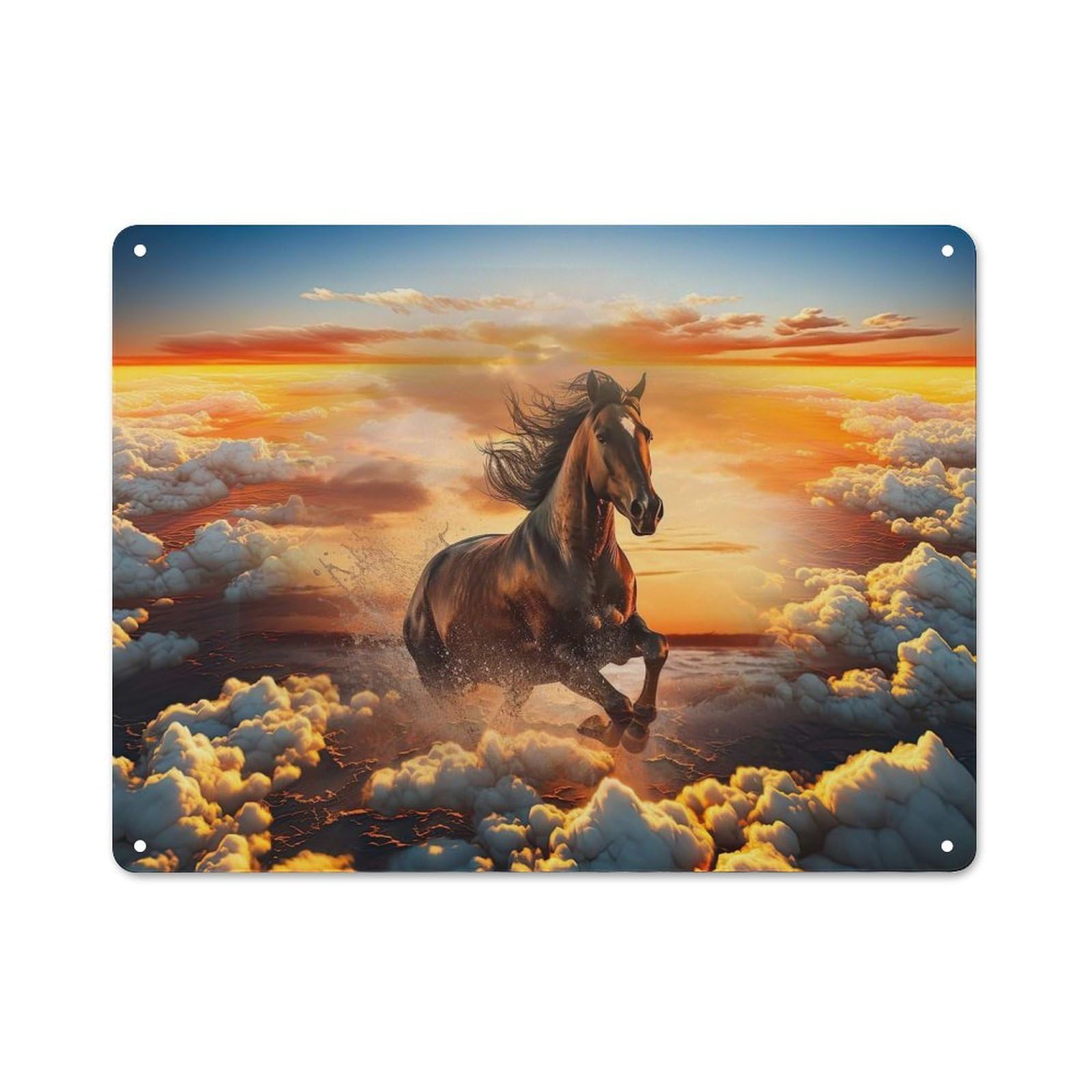 Junmoney Style-4 Magestic Horse And Clouds Urban Metal Wall Decor 30X40cm, Industrial Metal Sign For Flat, Bar, Studio Or Gallery Wall