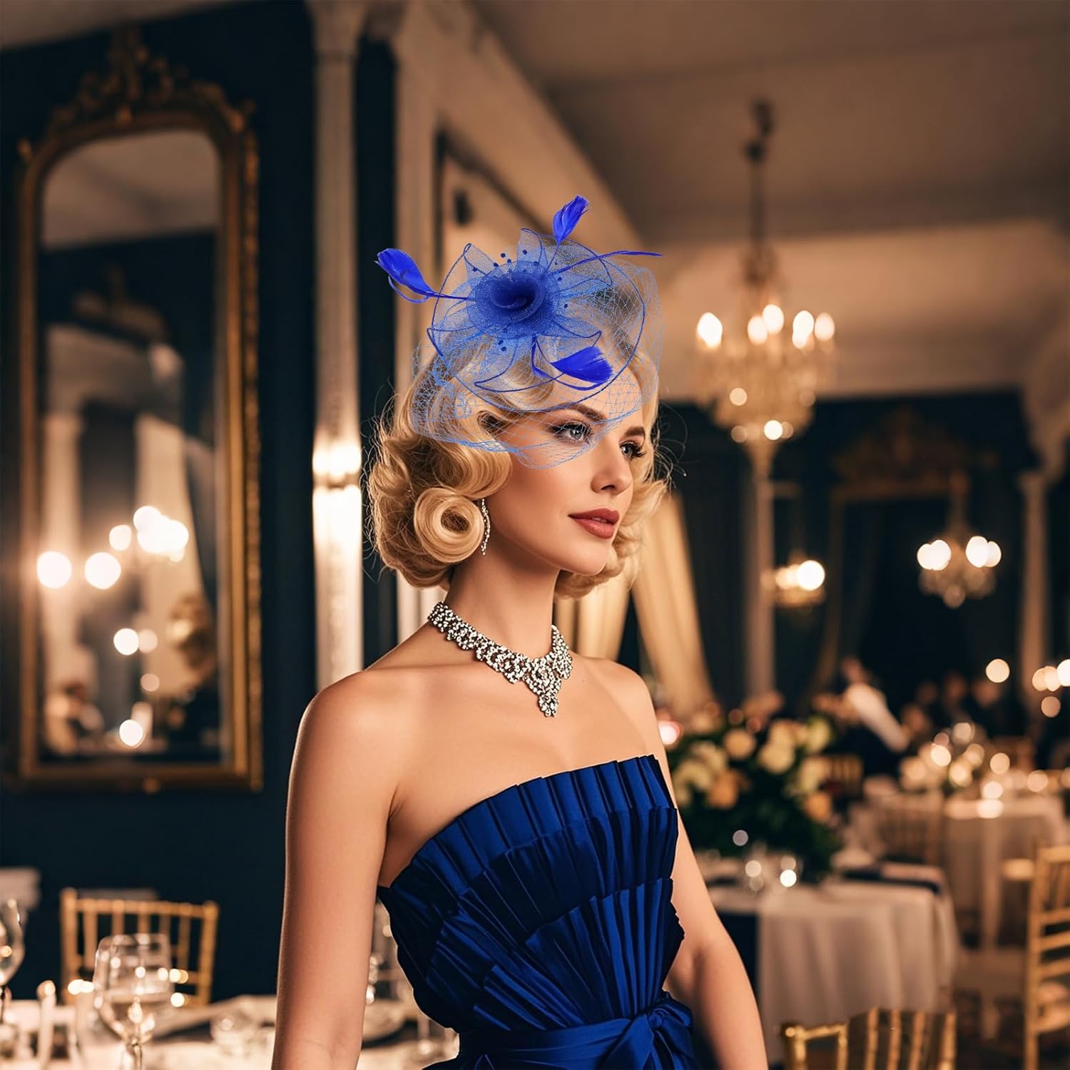 Womens Fascinators Hat Fascinators Derby Headband with Feather Mesh, Tea Party Hat for Women - Image 6