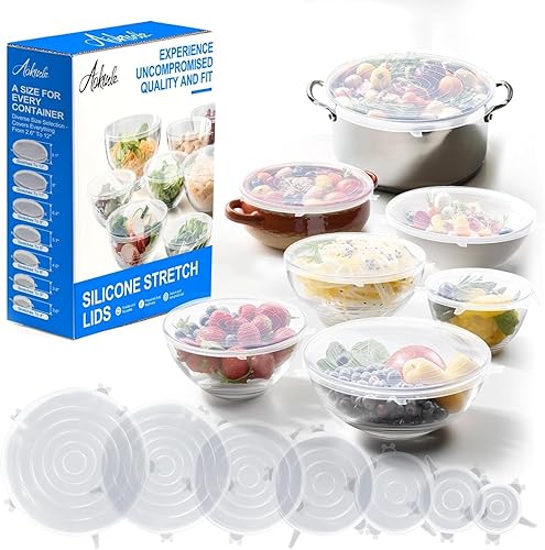 14 tapas elásticas de silicona reutilizables de alta calidad para almacenamiento de alimentos, fundas elásticas flexibles y resistentes al calor,