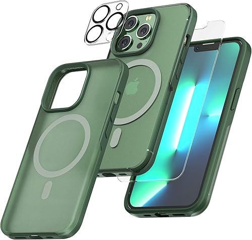 TAURI - 5 en 1. Funda magnética para iPhone 13 Pro Max, protección contra caídas de grado militar con 2 protectores de pantalla templados y 2