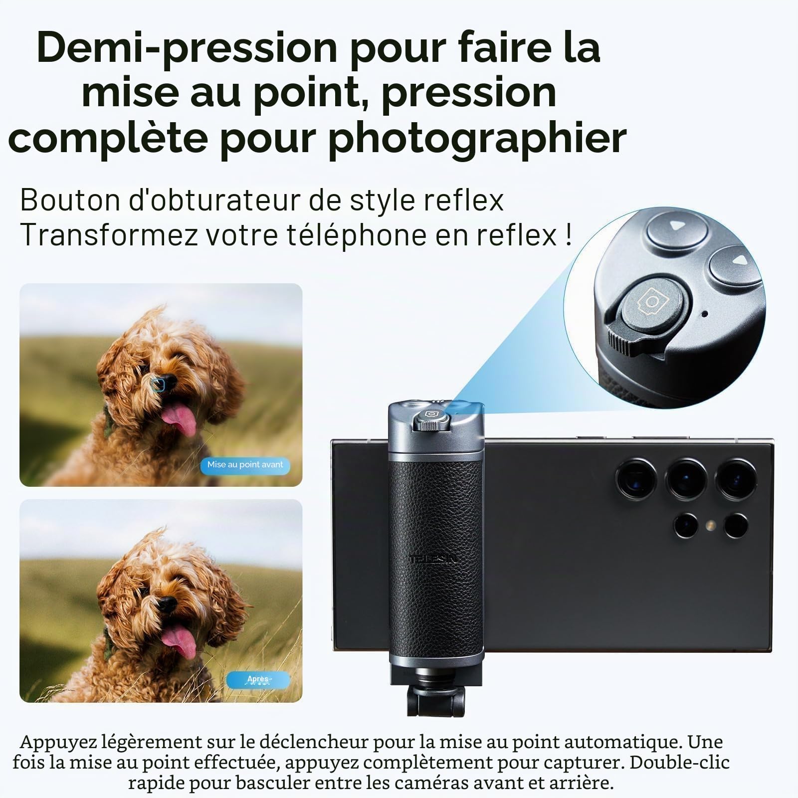 TELESIN° Smartphone Handle Grip, Poignée pour Smartphone avec Détachable Télécommande Bluetooth, Smartphone Handle Grip Perches Selfie, Poignée Smartphone Perches Selfie pour Android