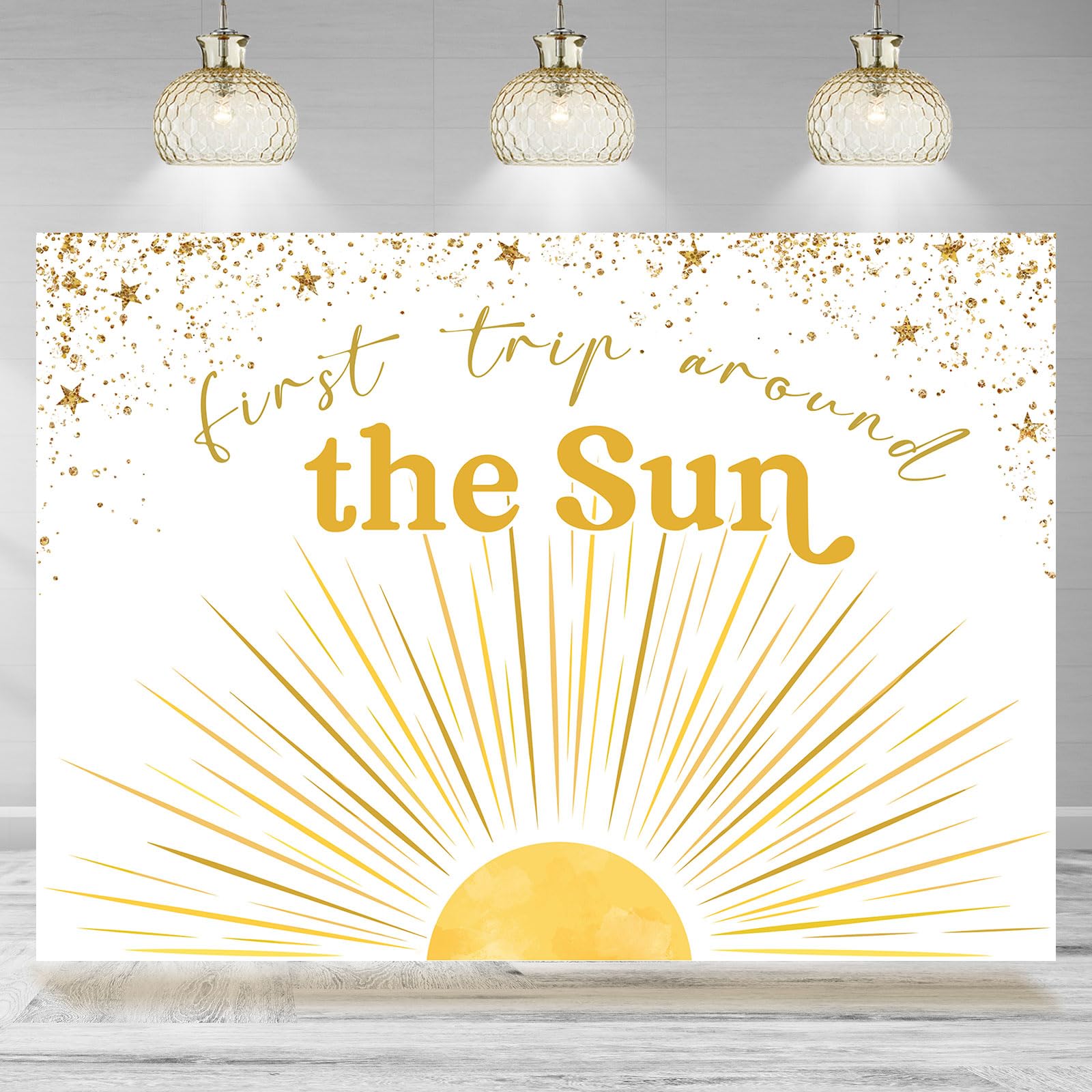 Rsuuinu First Trip Around The Sun 1st Birthday Backdrop Sunrise Golden Dots Photography Background Kids Birthday Wall Hanging Decor Sun Theme Party