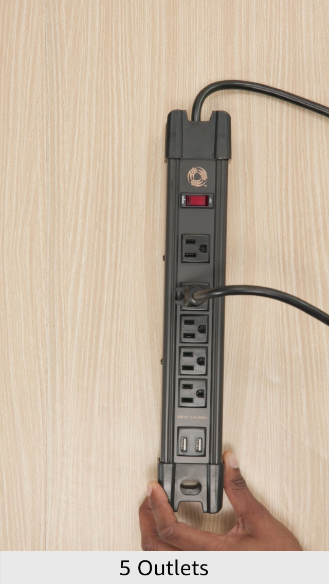 Southwire 5-Outlet Magnetic Power Strip With USB, 8-Foot Cord, Black