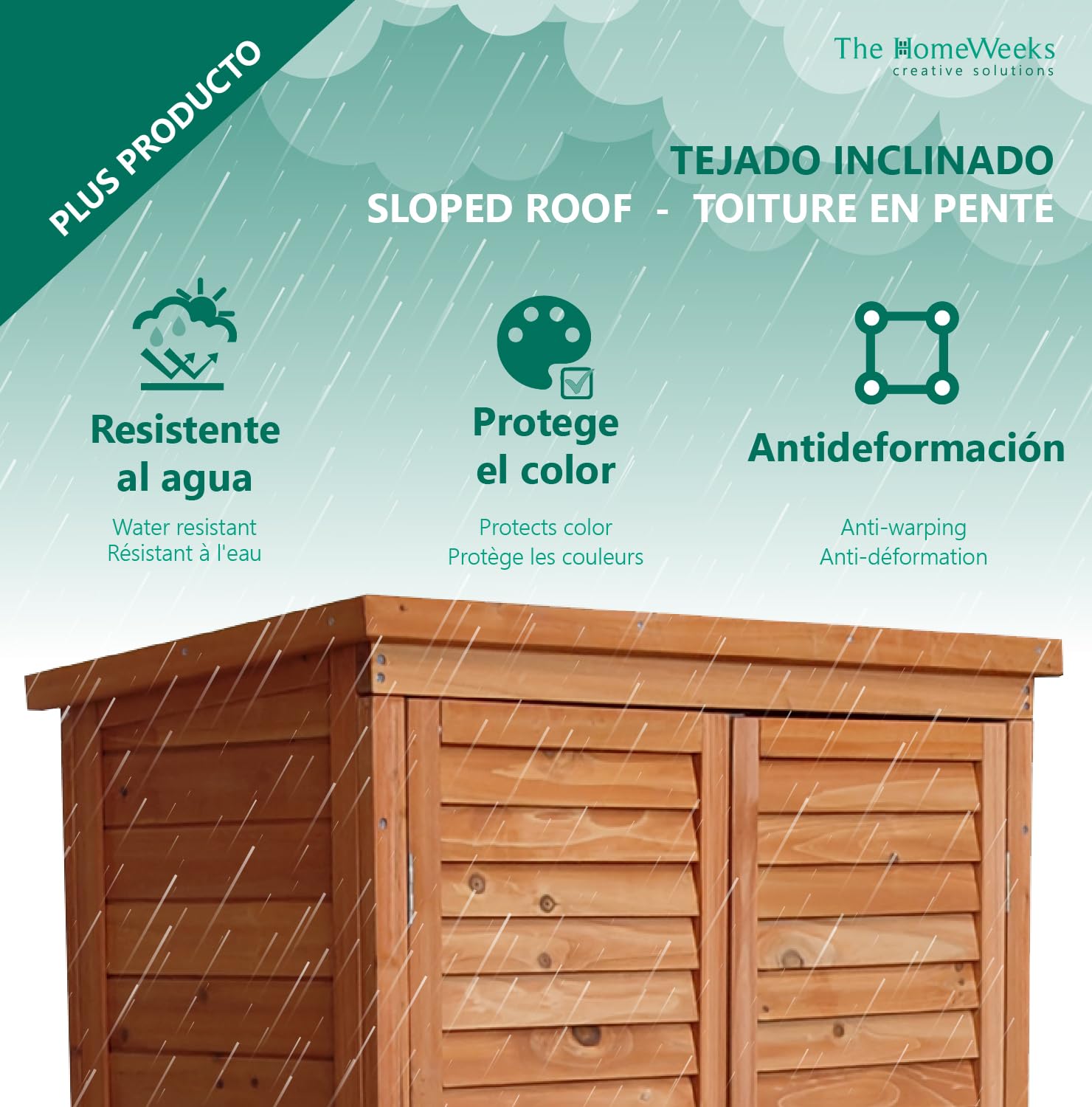 The Homeweeks Cobertizo Armario Jardín IRATI | Madera Tratada Maciza | 87 * 46 * 160cm. | Armario Multiusos | Impermeable | para Almacenamiento de Herramientas y Accesorios de Jardin | Doble Puerta.
