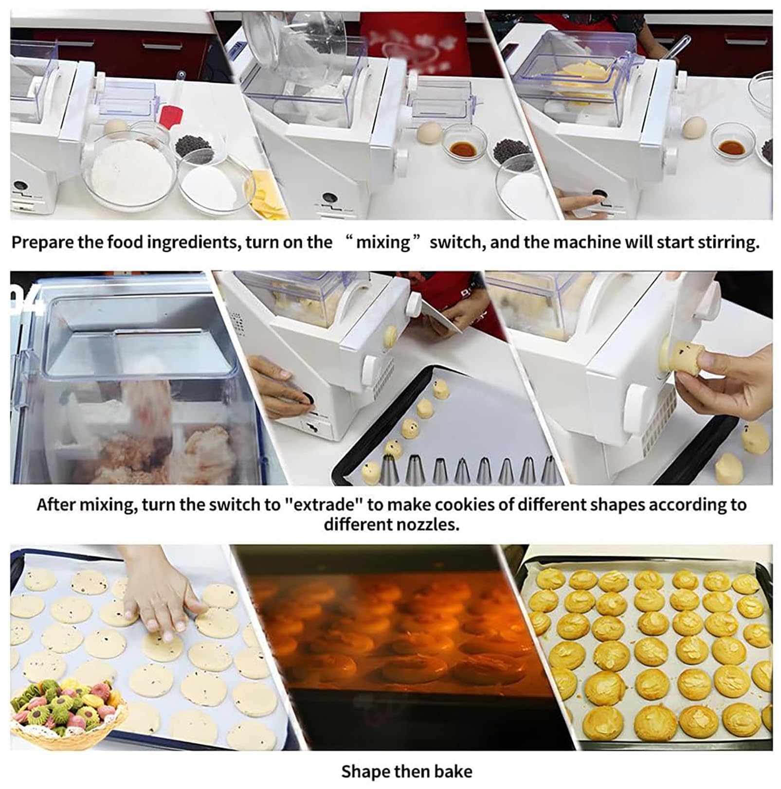 Machine à Biscuits Automatique, Presse à Biscuits électrique 180 W, Moule à Biscuits avec disques et Douille à pâtisserie, pour la décoration de gâteaux Maison Fournitures de pâtisserie