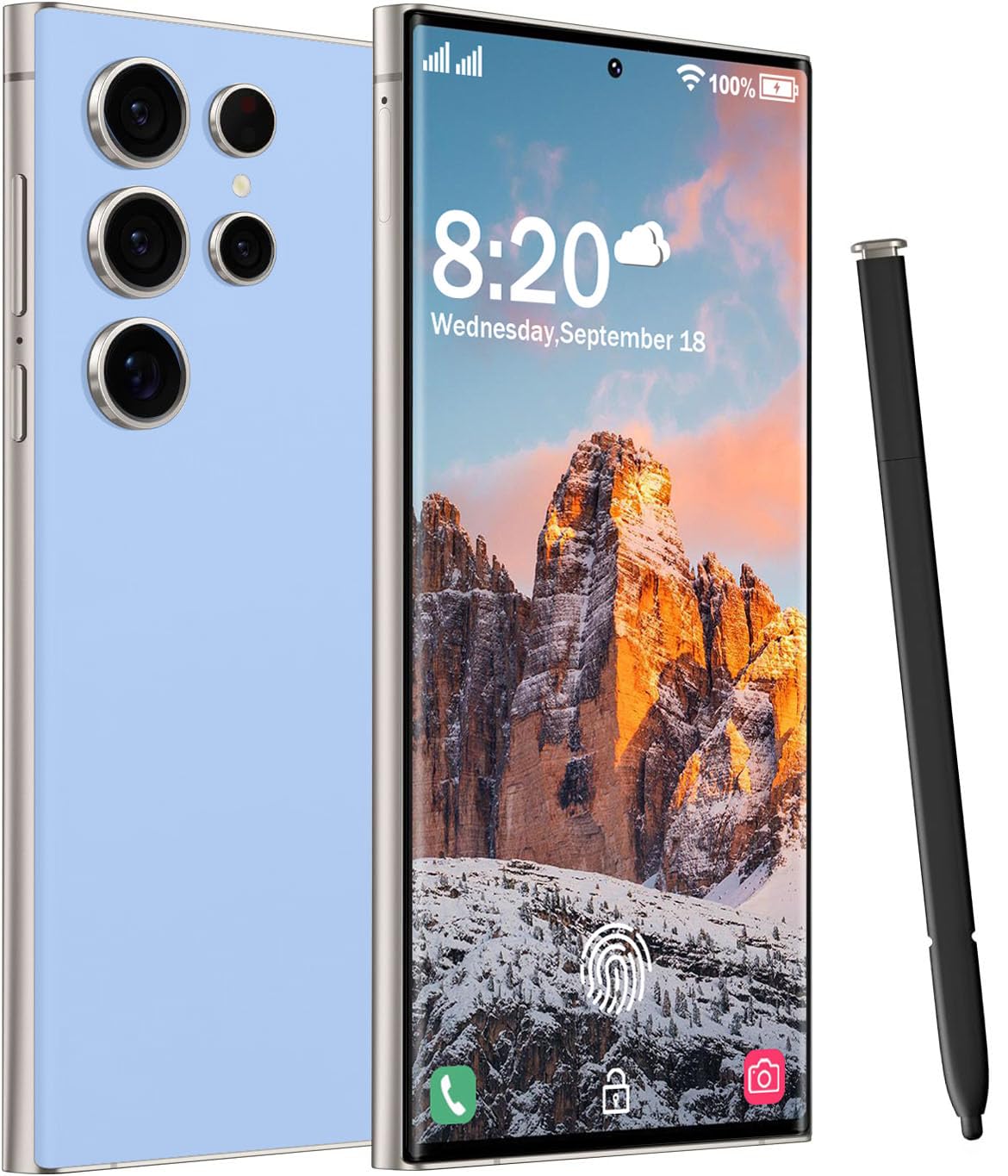 I24 Ultra 5G Unlocked Phone,8+256GB with 128GB Memory Card Cell Phone,Built in Pen The Phone,Smartphone Battery 6800mAh 6.8" HD Screen,5G/Face ID/Fingerprint Lock/GPS (Sky Blue)