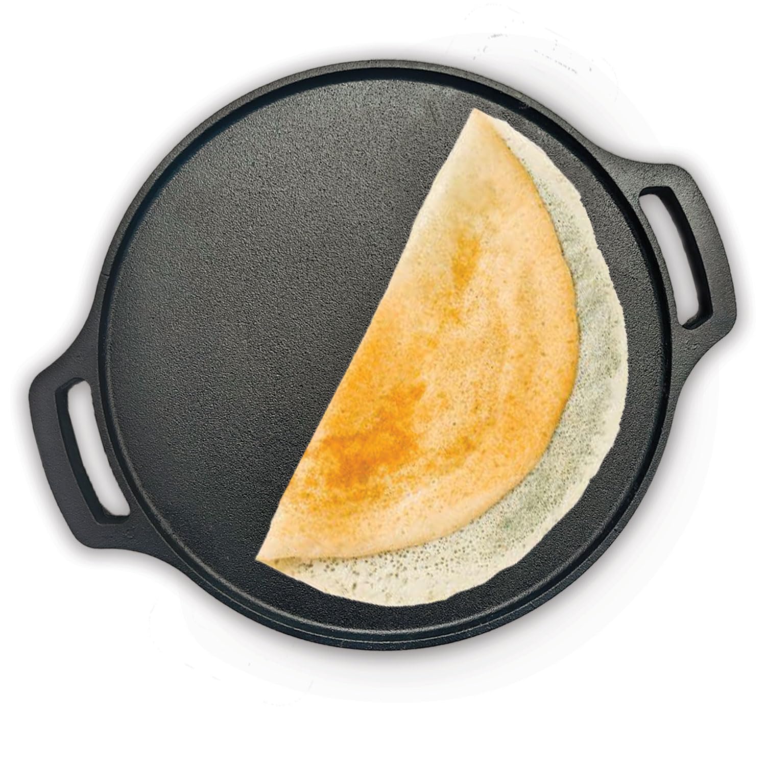 Pre-Seasoned Cast Iron Tawa for Dosa/Chapathi | 30 cm / 12 Inches, 2.4kg | Gas & Induction Stove-friendly | Non-stick, Pre-Seasoned Tawa, Long Lasting & Toxin-Free, No Chemical Coating, Black