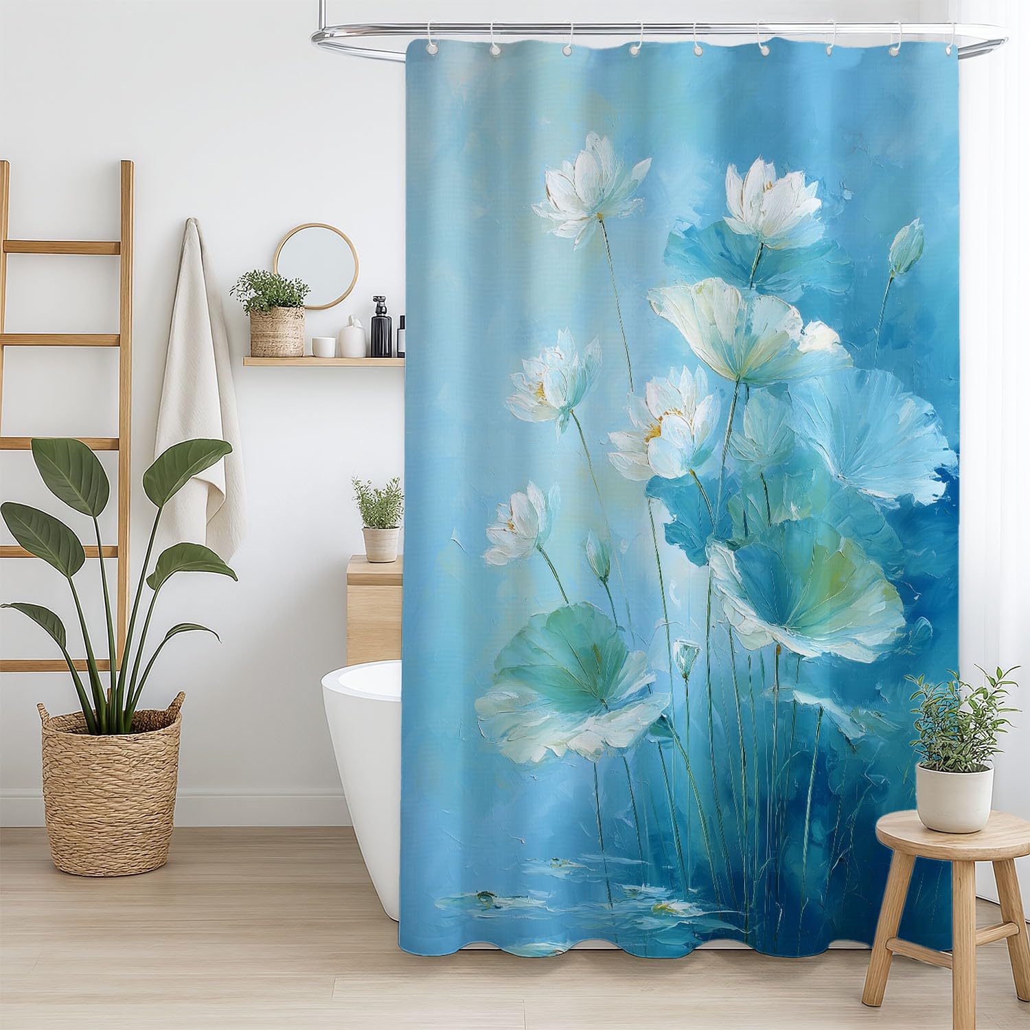Genérico Zasłona prysznicowa 200 x 200 cm, 1 sztuka, miękka mikrofibra, wodoodporna i odporna na pleśń, zmywalna, do łazienki lub wanny, z oczkami i haczykami, niebieski, nowoczesny elegancki lotos
