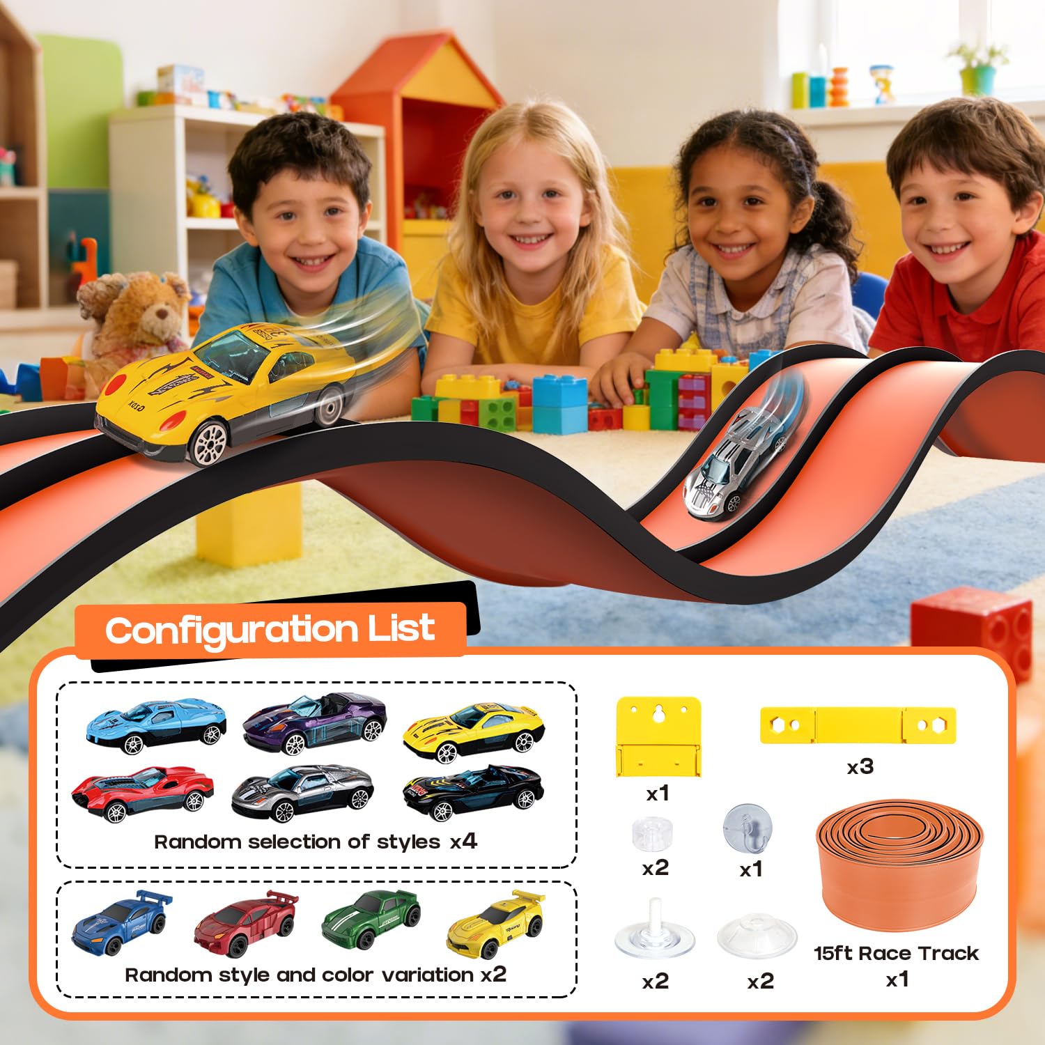 Flexible Race Car Track for Kids 4.6M Flex Race Car Track Toys for Toddlers Age 3+, Compatible with 1/64th Diecast Cars - Image 2