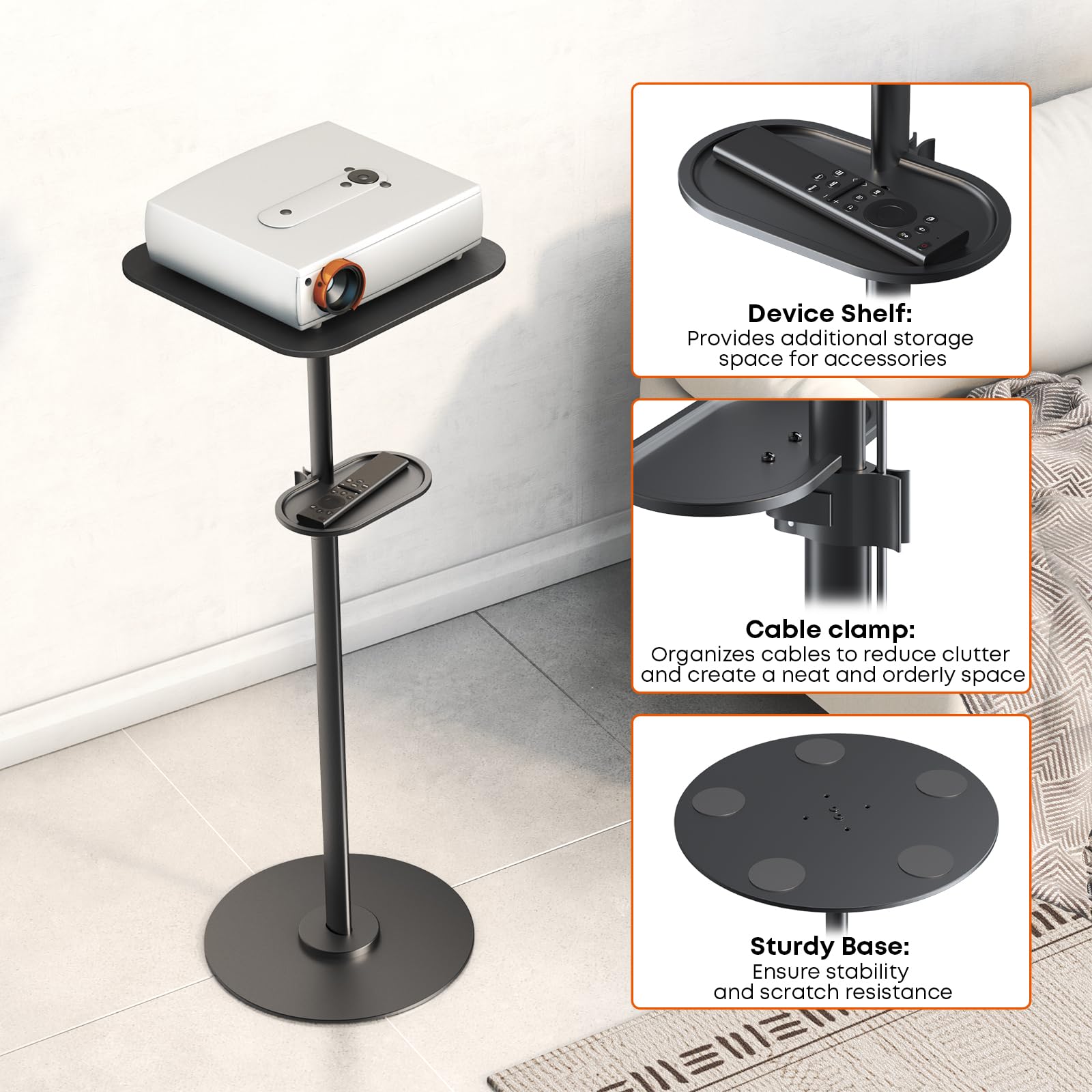 PUTORSEN Support pour Beamer - Support de sol réglable 70-120cm 6KG pour projecteurs, caméras, ordinateurs portables