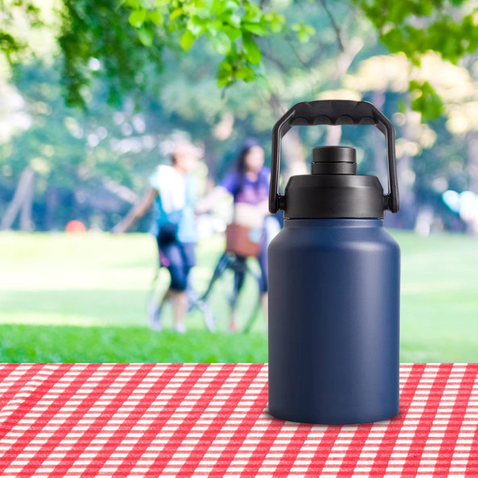 Botella de agua reutilizable de acero inoxidable con asa, grande, for correr, hacer ejercicio al aire libre, ciclismo y senderismo.(Blue 2L)