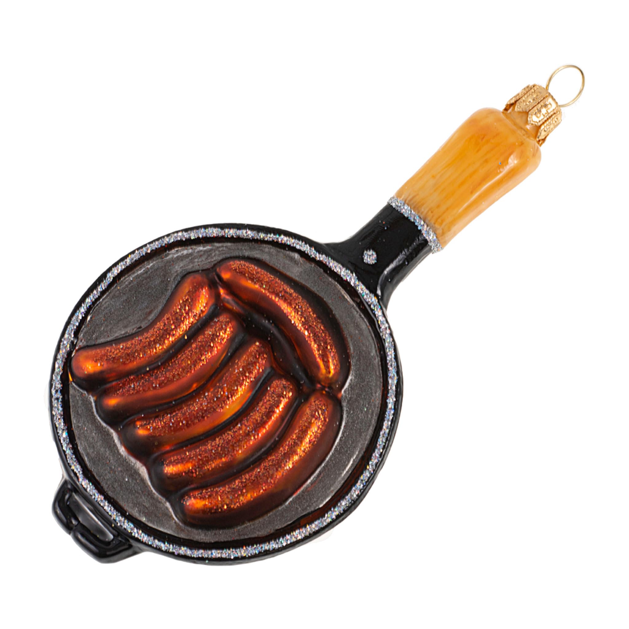 Pendentif pour sapin de Noël saucisses poêle décoration verre soufflé bouche 12 cm