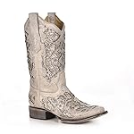 Corral Boots Women's White Handcrafted Wedding Cowboy Boots | Square Toe Western Boots with Glitter Inlay and Crystal Design