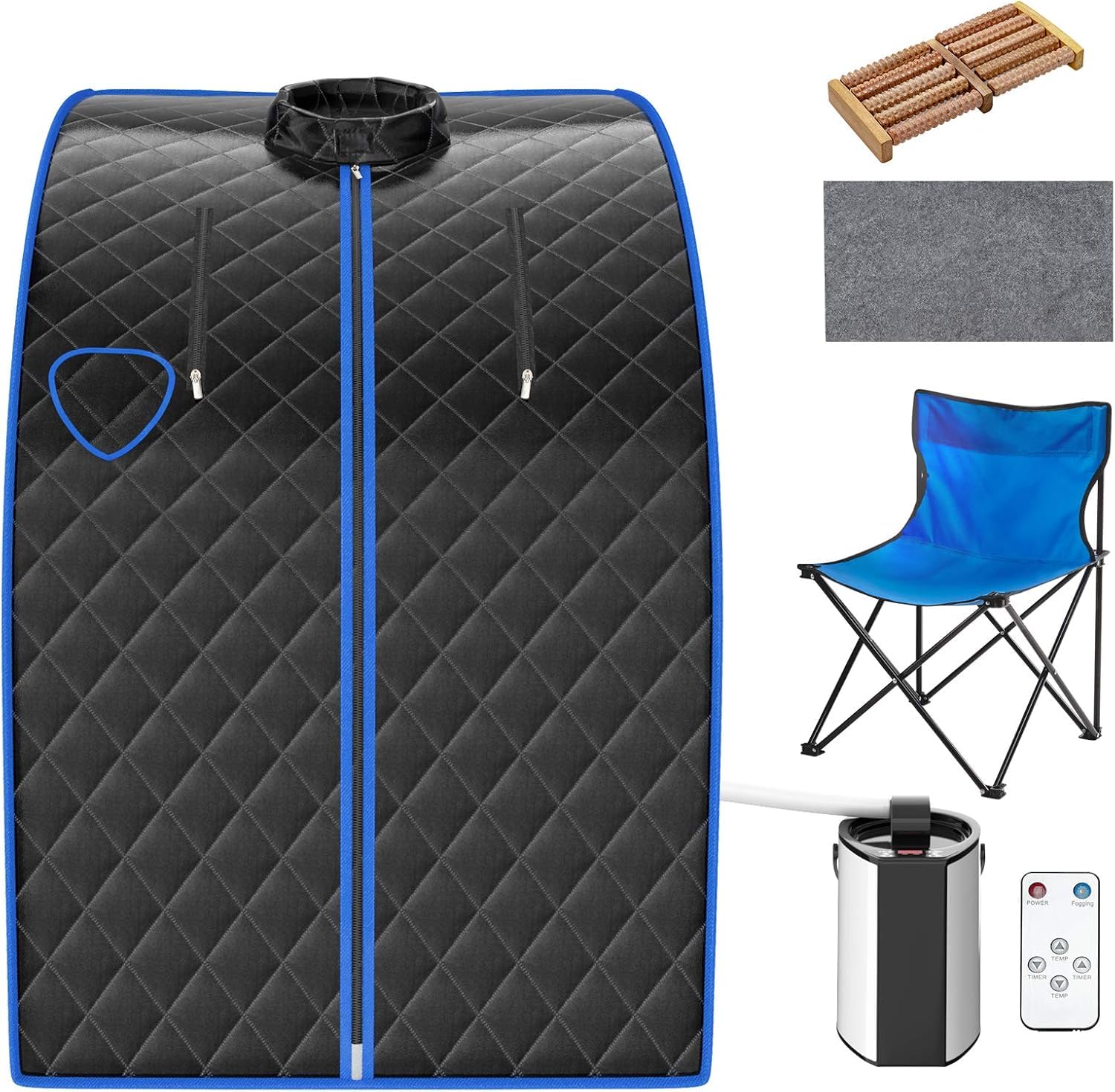 RELAX4LIFE Mini Sauna de Vapor 3L con Temporizador 15-90min y Temperatura Ajustable en 9 Niveles, Sauna Portátil 1000 W con Mando a Distancia y Múltiples Accesorios (Negro)