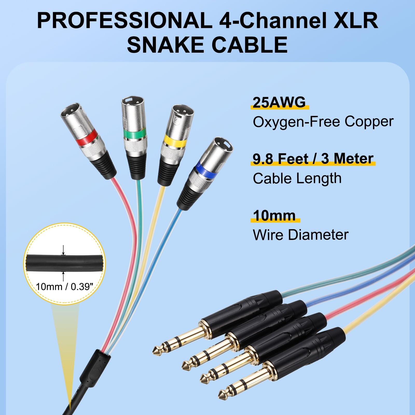 QUARKZMAN 1 Unidad Cable Multicable XLR 4 Canales 4 XLR Macho A TRS6.35 Cable Micrófono Cordón Parcheo Micrófono Vías Audio Balanceado Escenario Estudio Grabación En