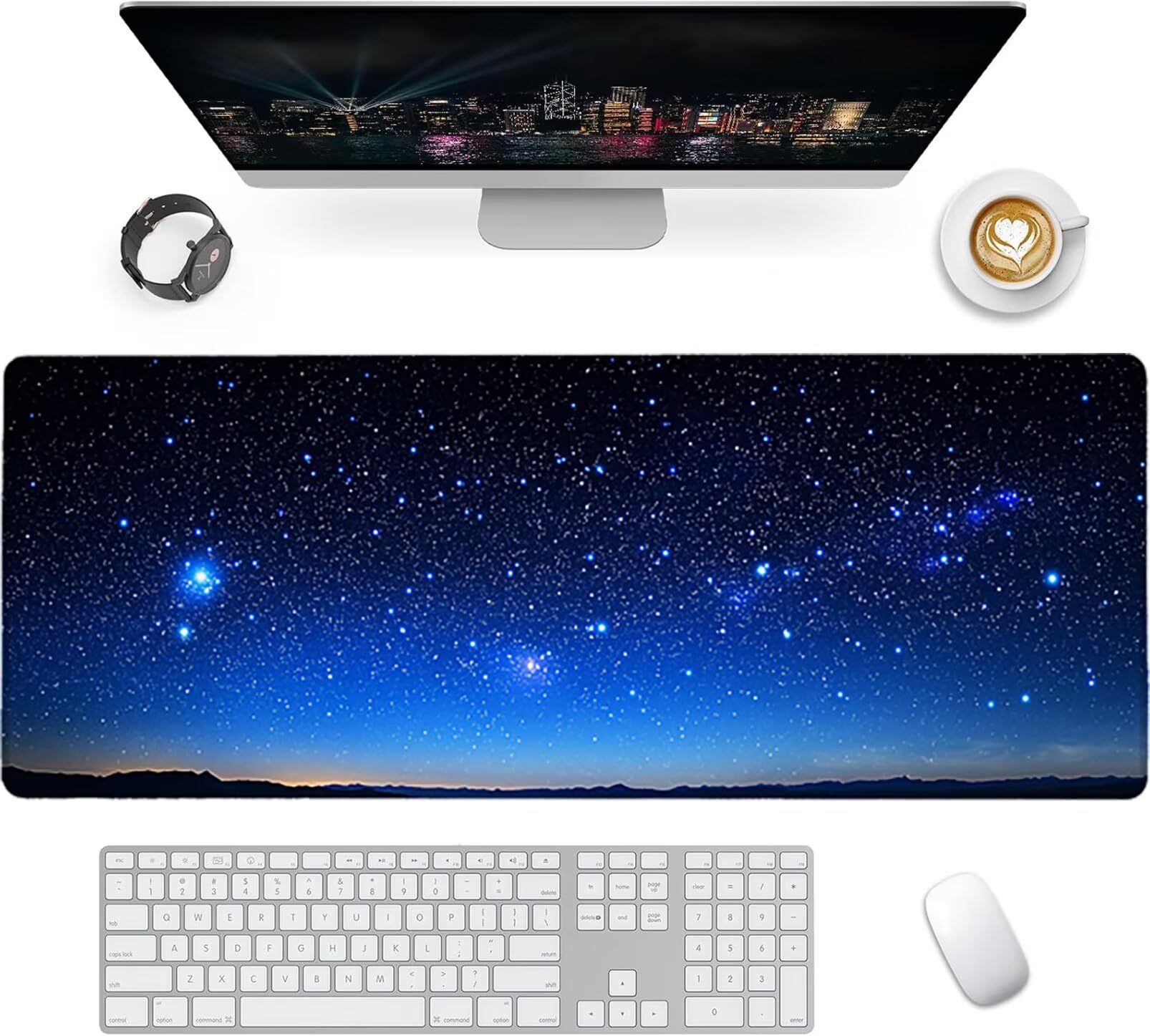 Lpfieonn Sternenhimmel Großes Schreibtischunterlage, XXL Schreibtischunterlagen, Blau XXL Wasserdicht Gaming Mousepad mit Vernähter Rand und Rutschfeste Gummibasis, für Hause/Büro 120x60cm PF-3859