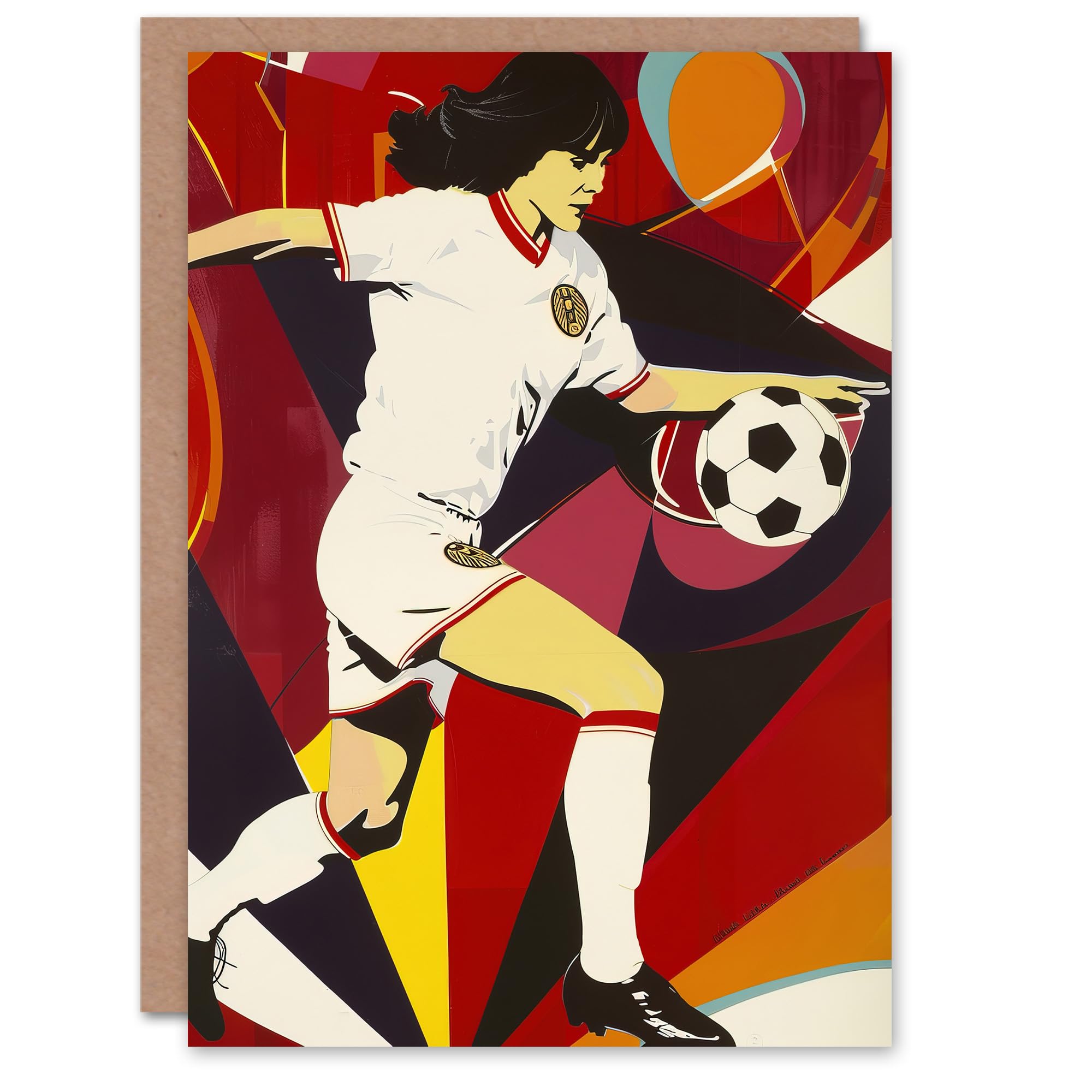 Artery8 Female Footballer in Motion Artwork Red Powerful Greeting Birthday Card Him Her All Blank