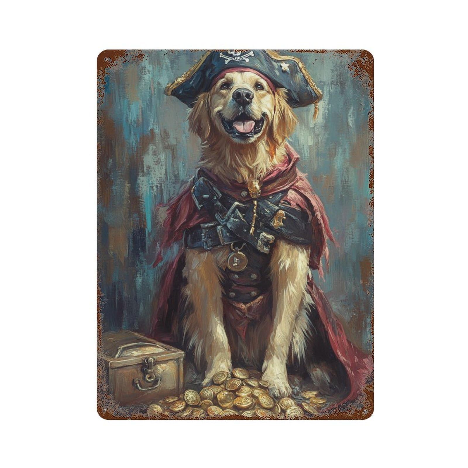 Pirate Dog Treasure Chest-53 Weathered Tin Sign 15.7"x11.8", for Basement, Hobby Room And Garage Decor, Rustic Home Decor