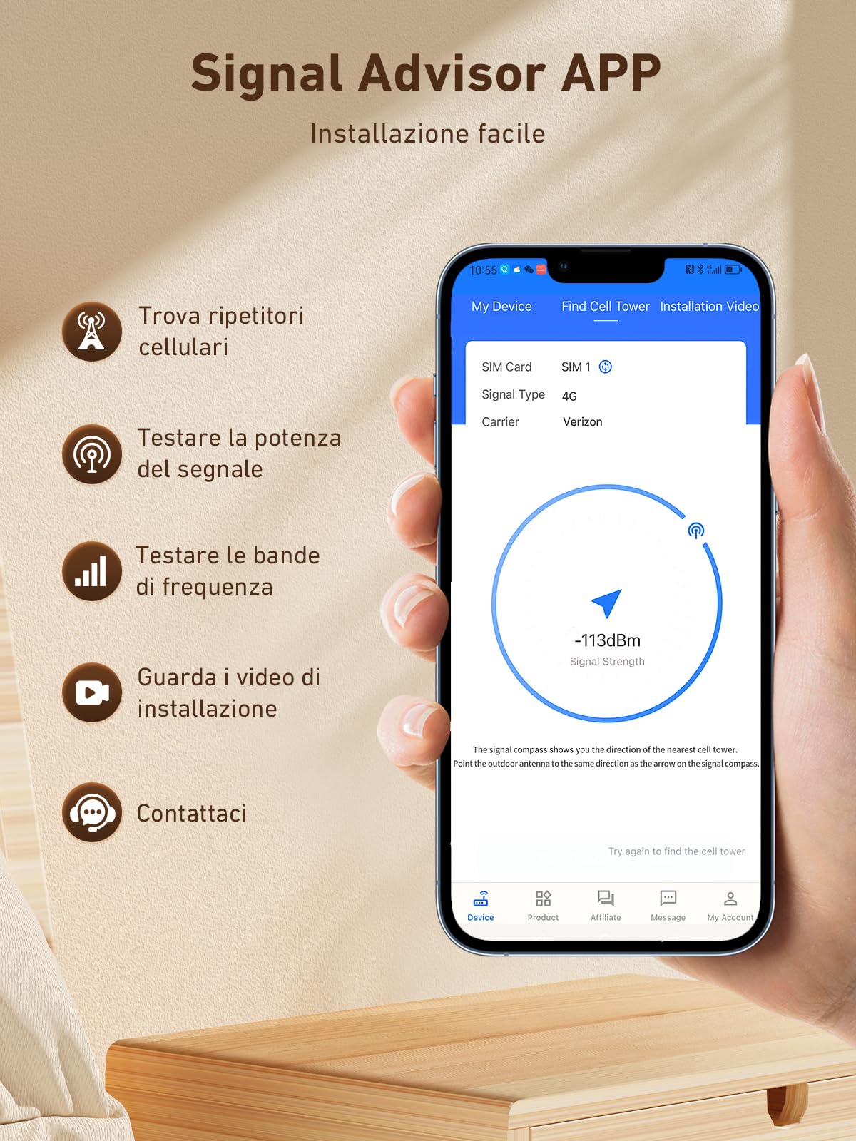 Amplificatore Segnale Cellulare 5G 4G LTE 3G GSM Ripetitore per Casa sulla Banda 1, 3, 7 e 8 per TIM Wind Tre e altro con Antenna Omnidirezionale