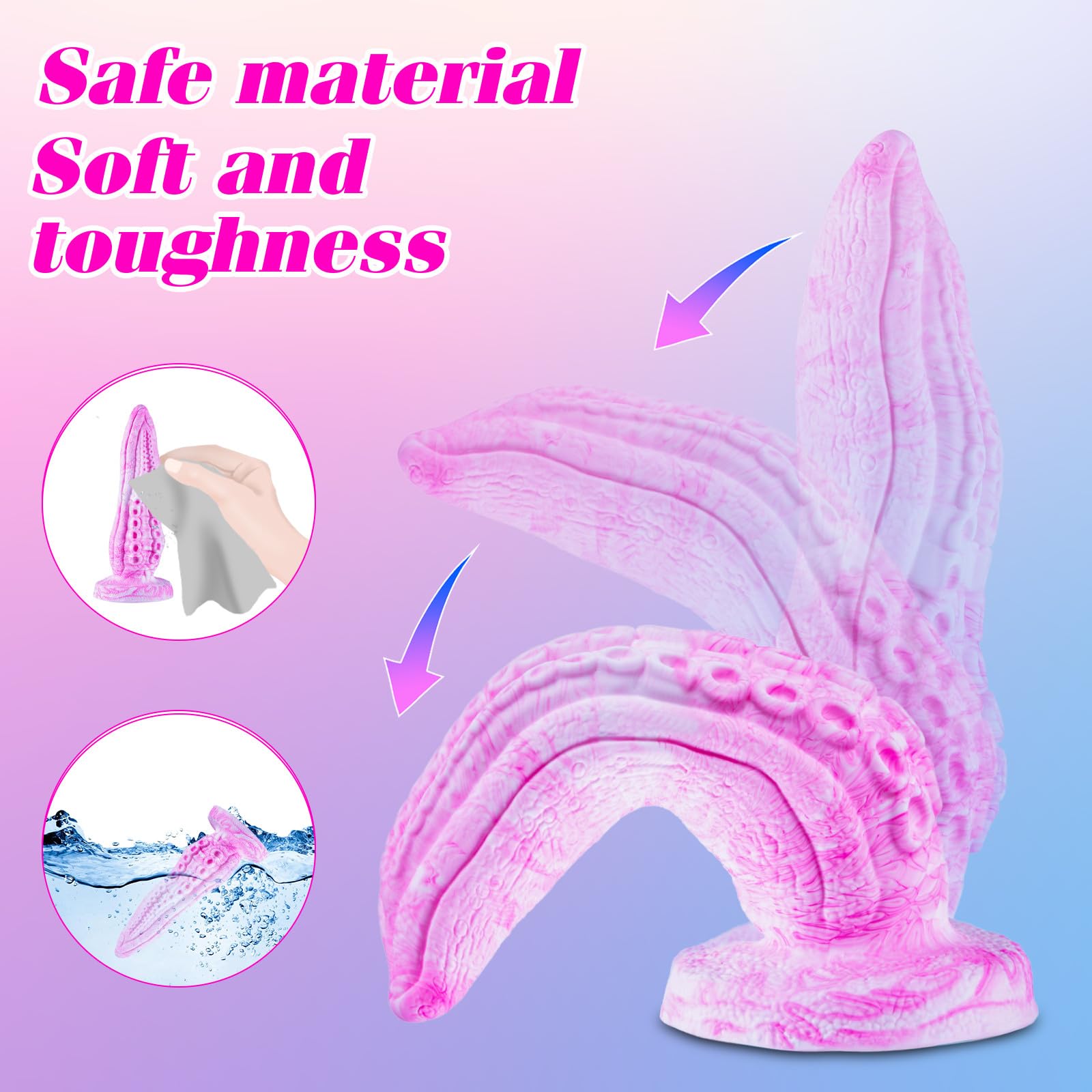 3 Pcs Tentacle Octopus Dildo Set (6” Small,7.6” Large,8.9” Huge), Silicone Realistic Thick Monster Suction Dildo Anal Training Set, Fantasy Animal Big Penis Anal Plug Sex Toys for Women Beginners Pink