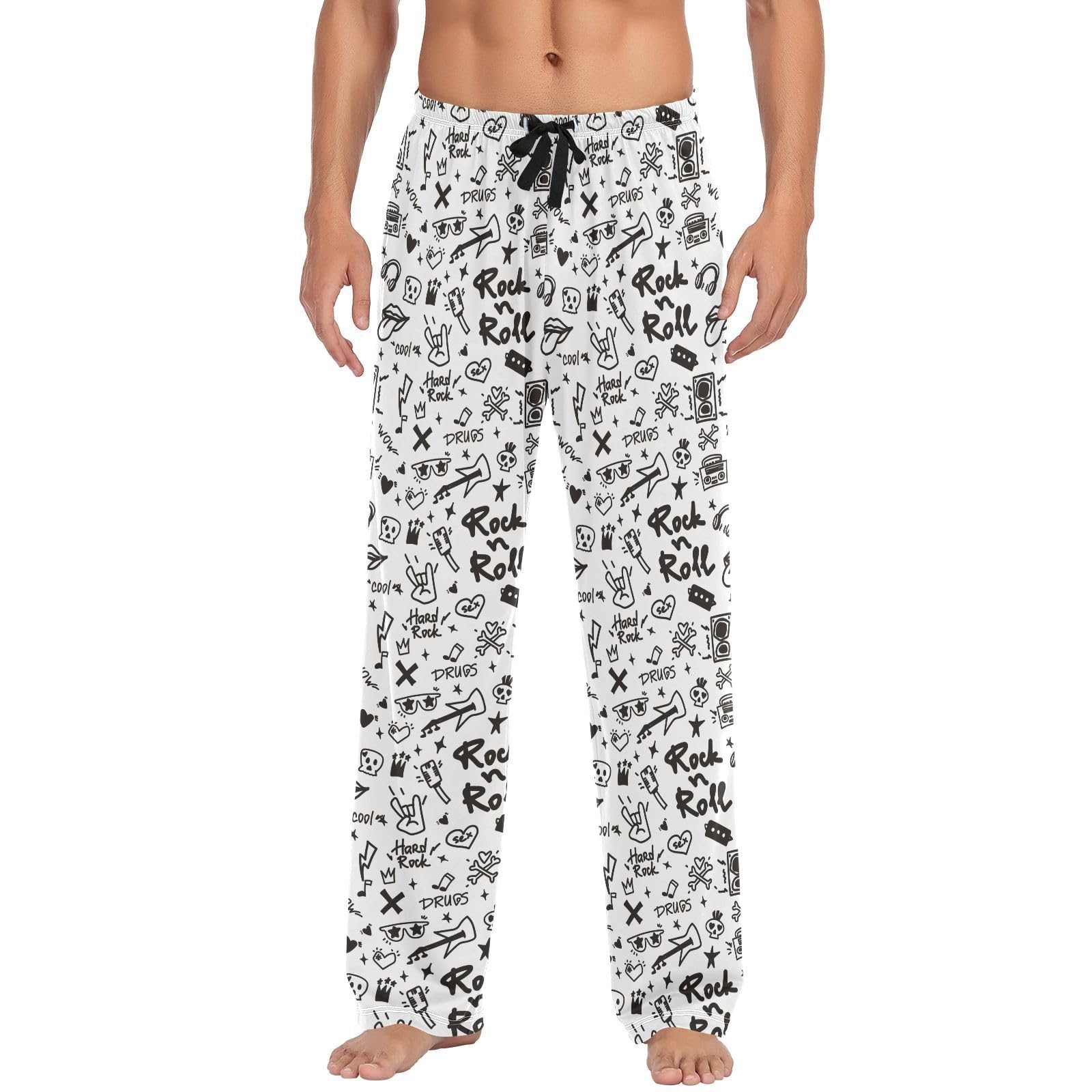 Oudrspo Men's As Pic Pajama Pants, Rock N Roll Pattern Lounge Soft Pajama Bottoms With Drawstring Pockets.