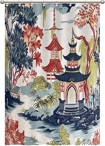 Miniatura 821 de Cortinas de ducha de baño con ganchos, 72 x 92 pulgadas, cortina de ducha de tela impermeable con diseño de flores y pájaros, cortina de ducha